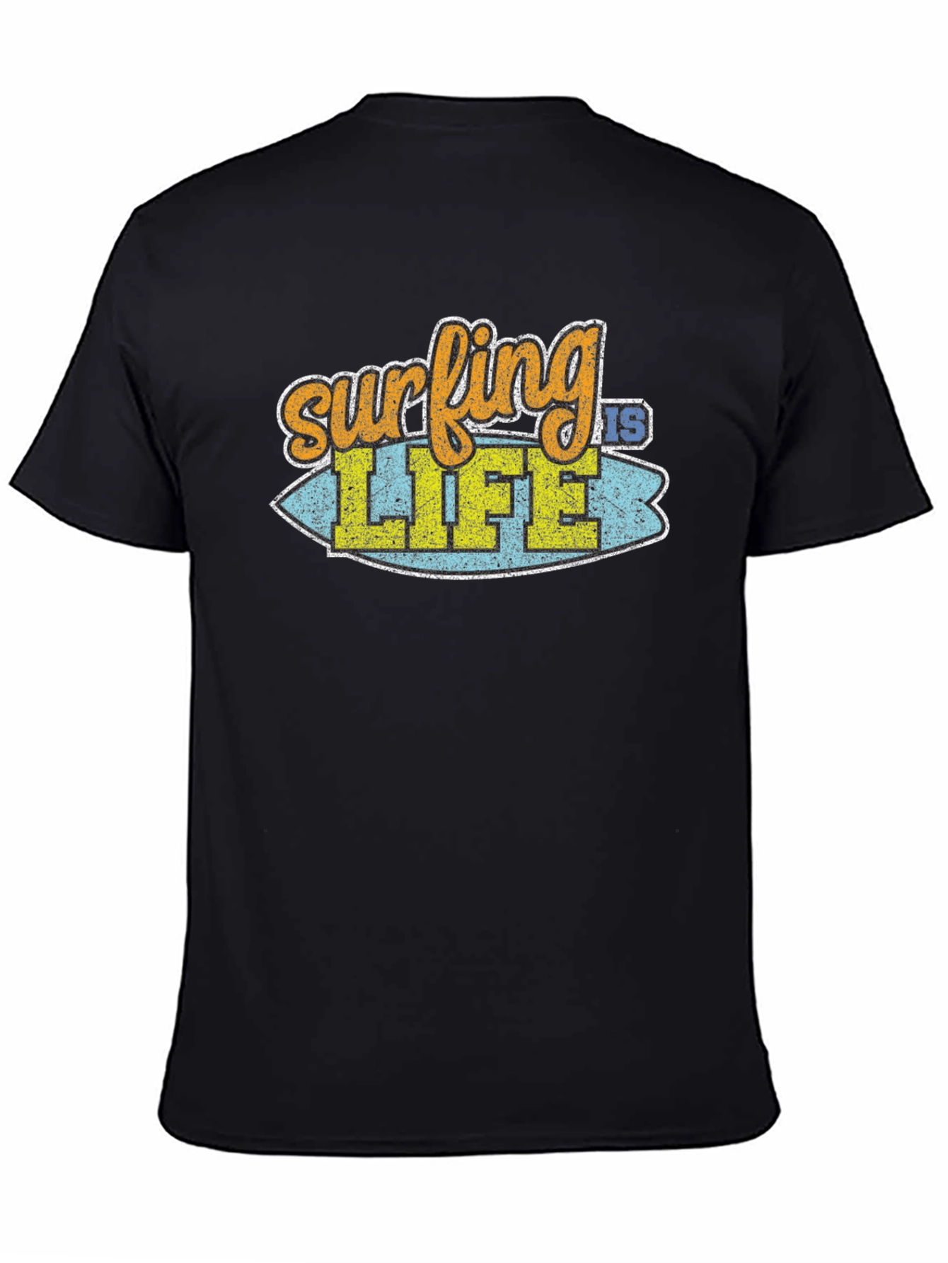 Surfing is Life Graphic Tee - Black Cotton T-Shirt