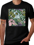Floral Pattern Black T-Shirt