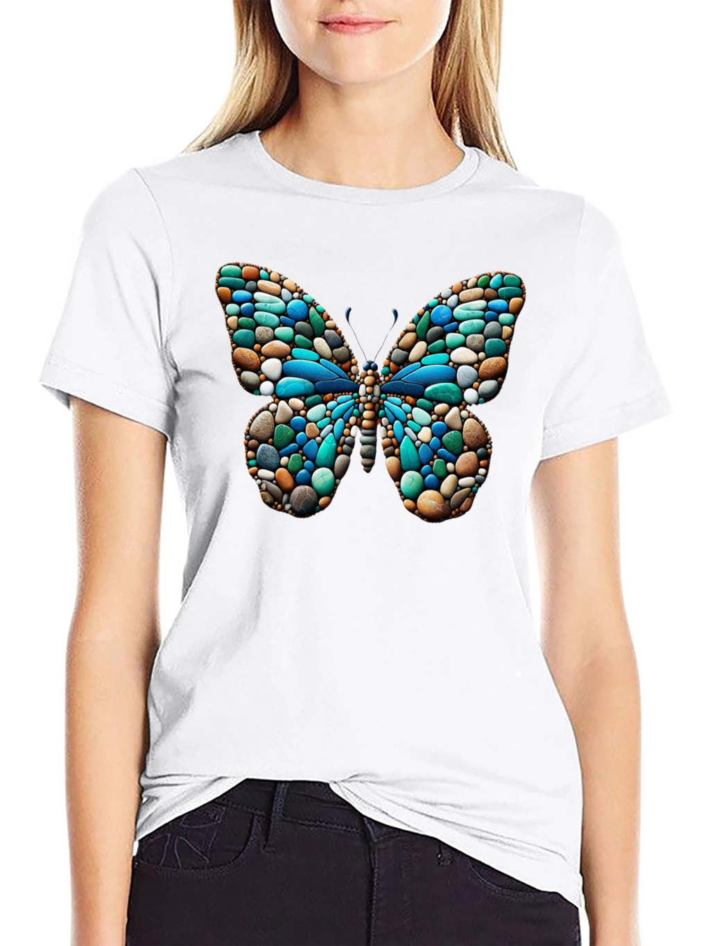 Butterfly Stone Pattern Black T-Shirt