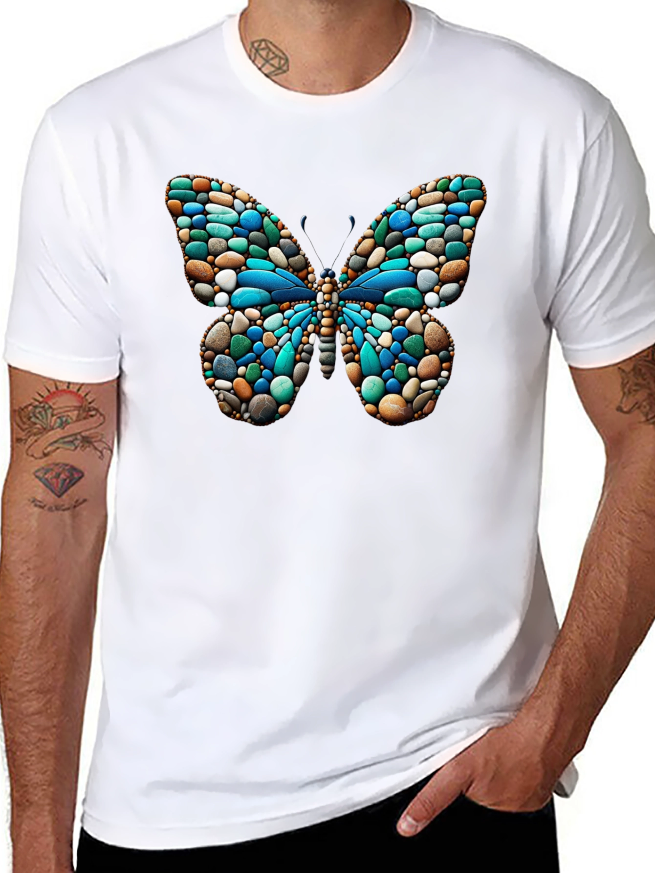 Butterfly Stone Pattern Black T-Shirt