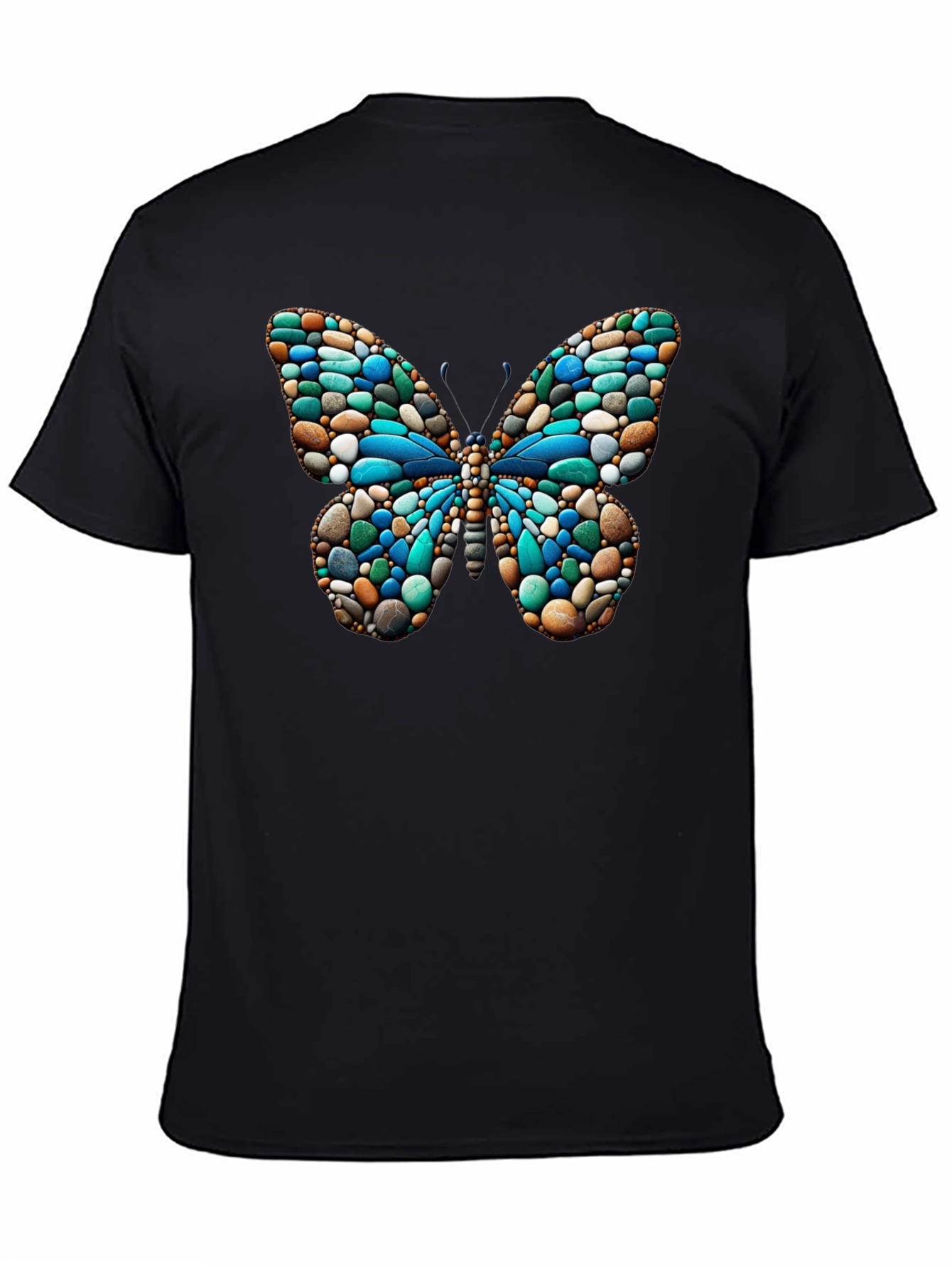 Butterfly Stone Pattern Black T-Shirt