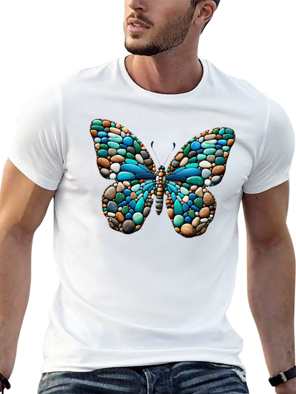 Butterfly Stone Pattern Black T-Shirt