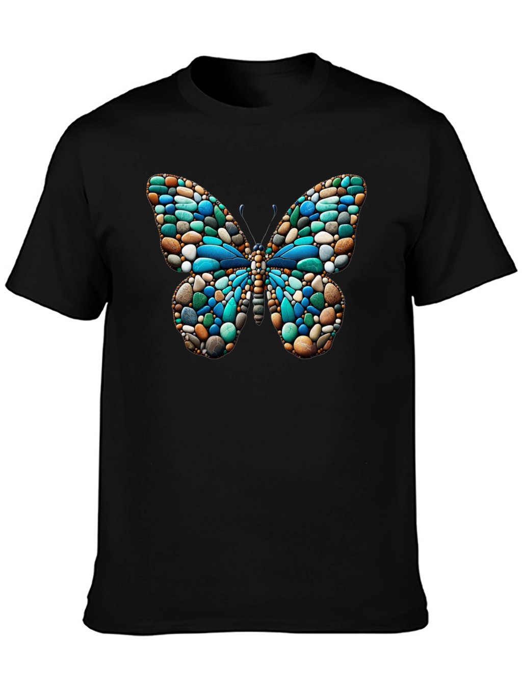 Butterfly Stone Pattern Black T-Shirt
