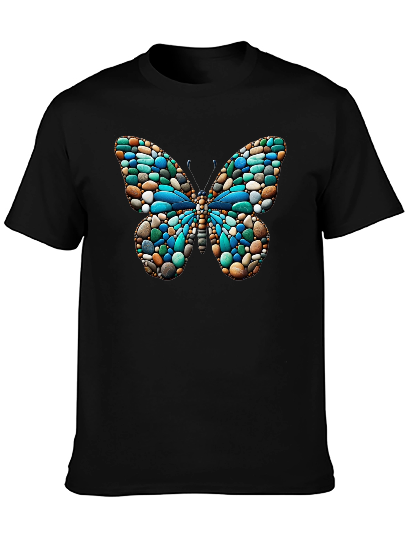 Butterfly Stone Pattern Black T-Shirt