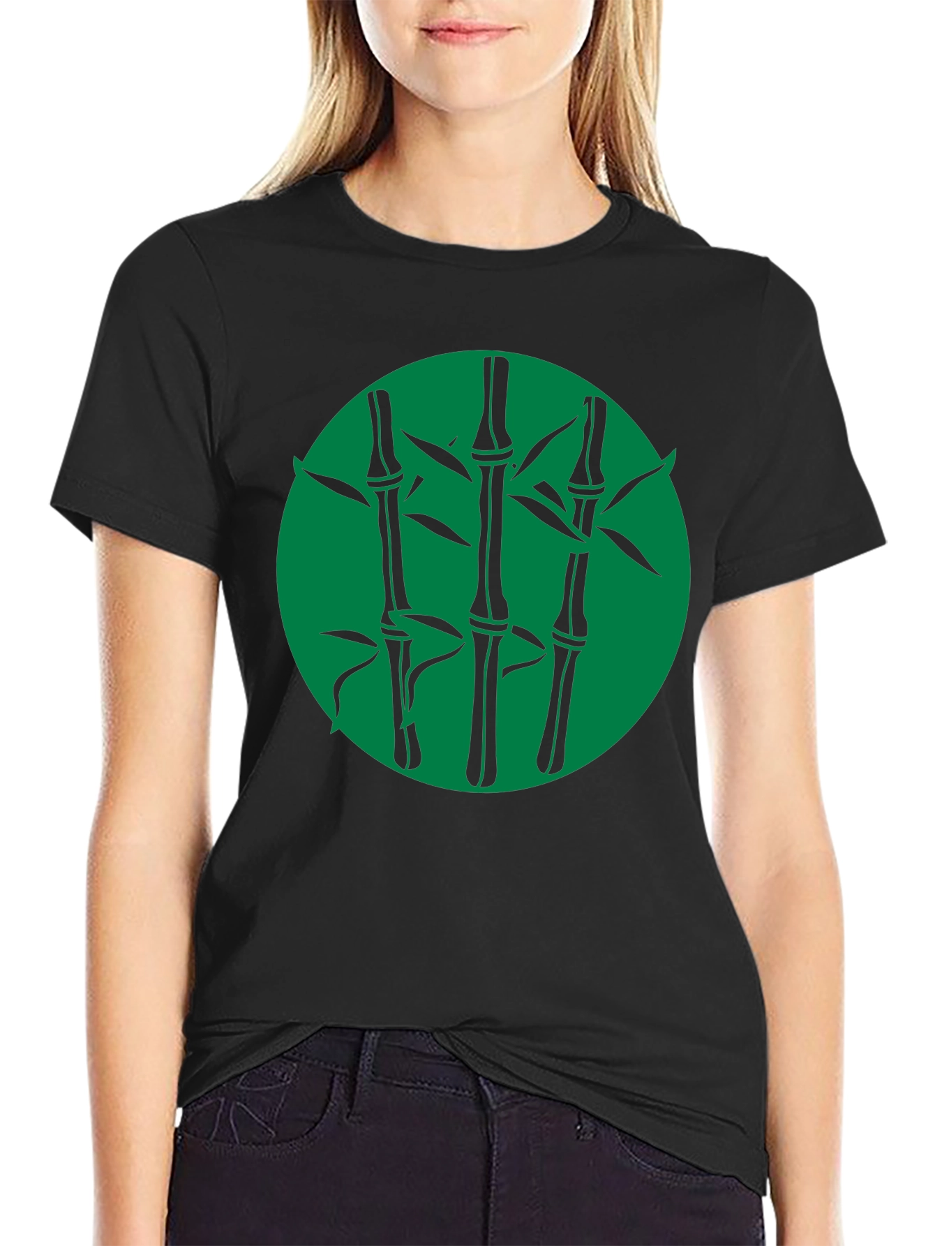 Bamboo Graphic Print Black T-Shirt