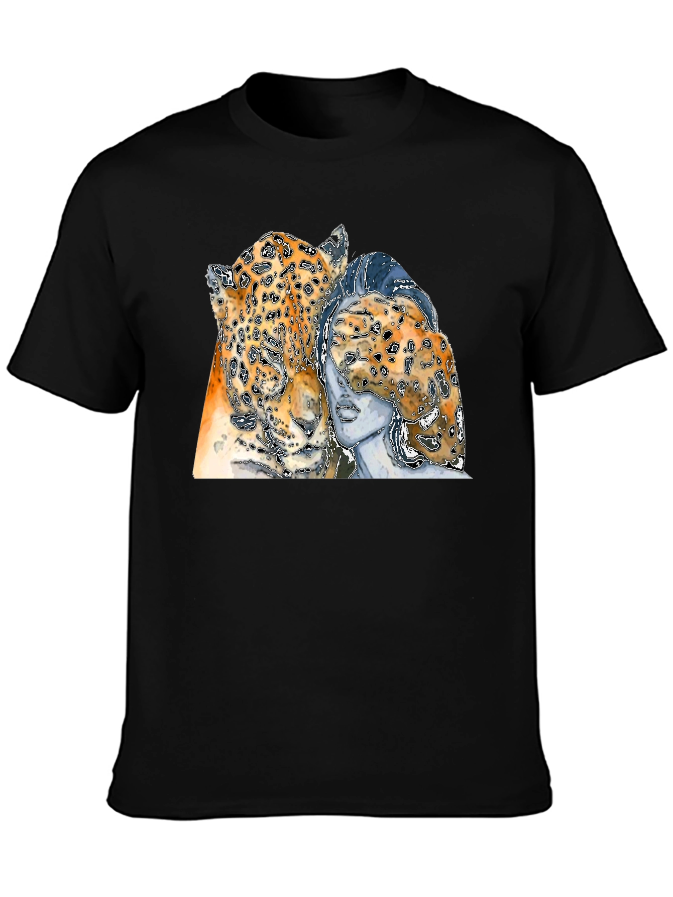 Leopard & Woman Graphic Print Black T-Shirt