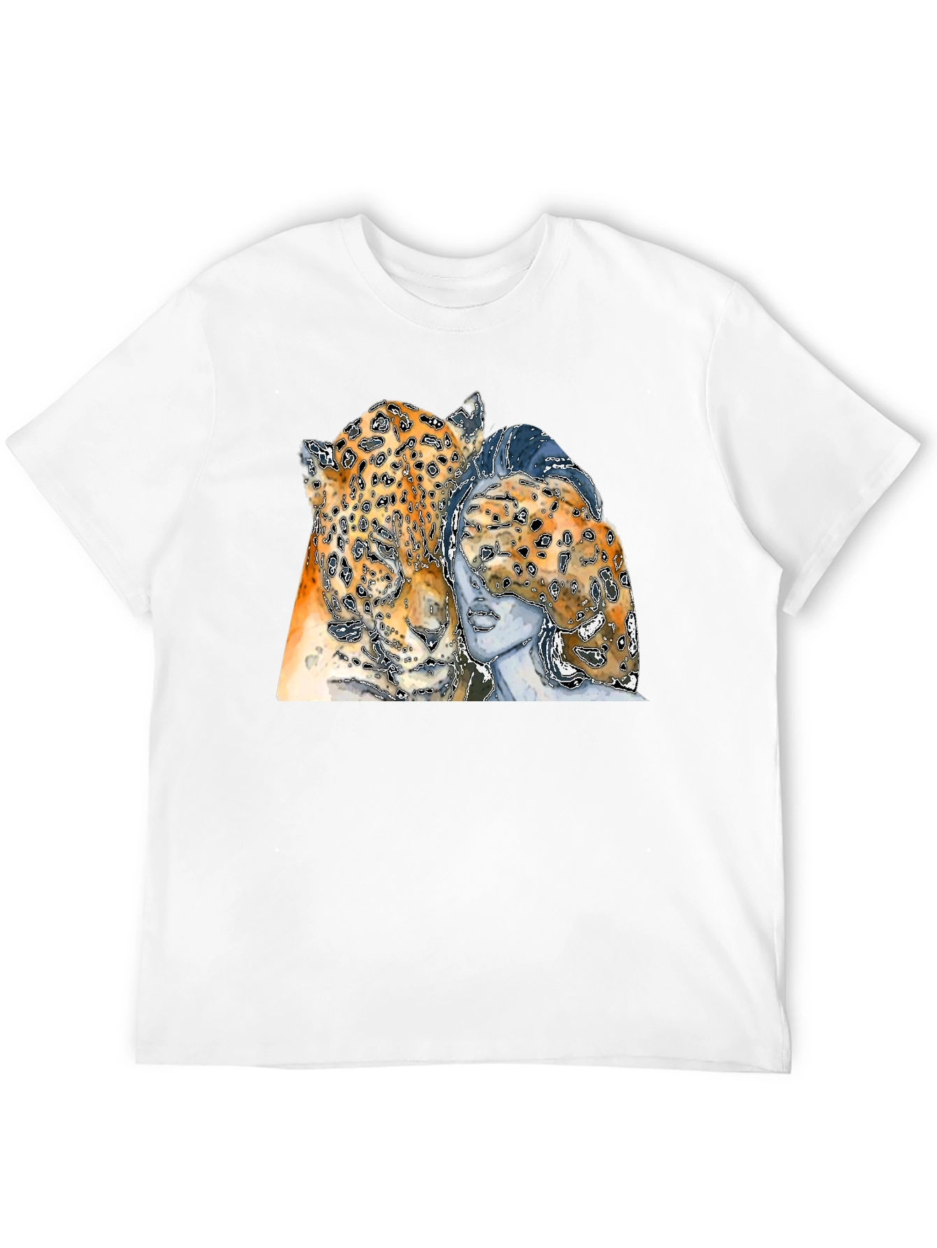 Leopard & Woman Graphic Print Black T-Shirt