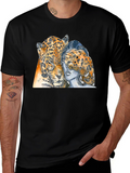 Leopard & Woman Graphic Print Black T-Shirt
