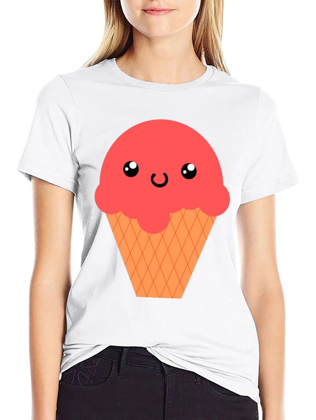 Kawaii Ice Cream Graphic T-Shirt - Black