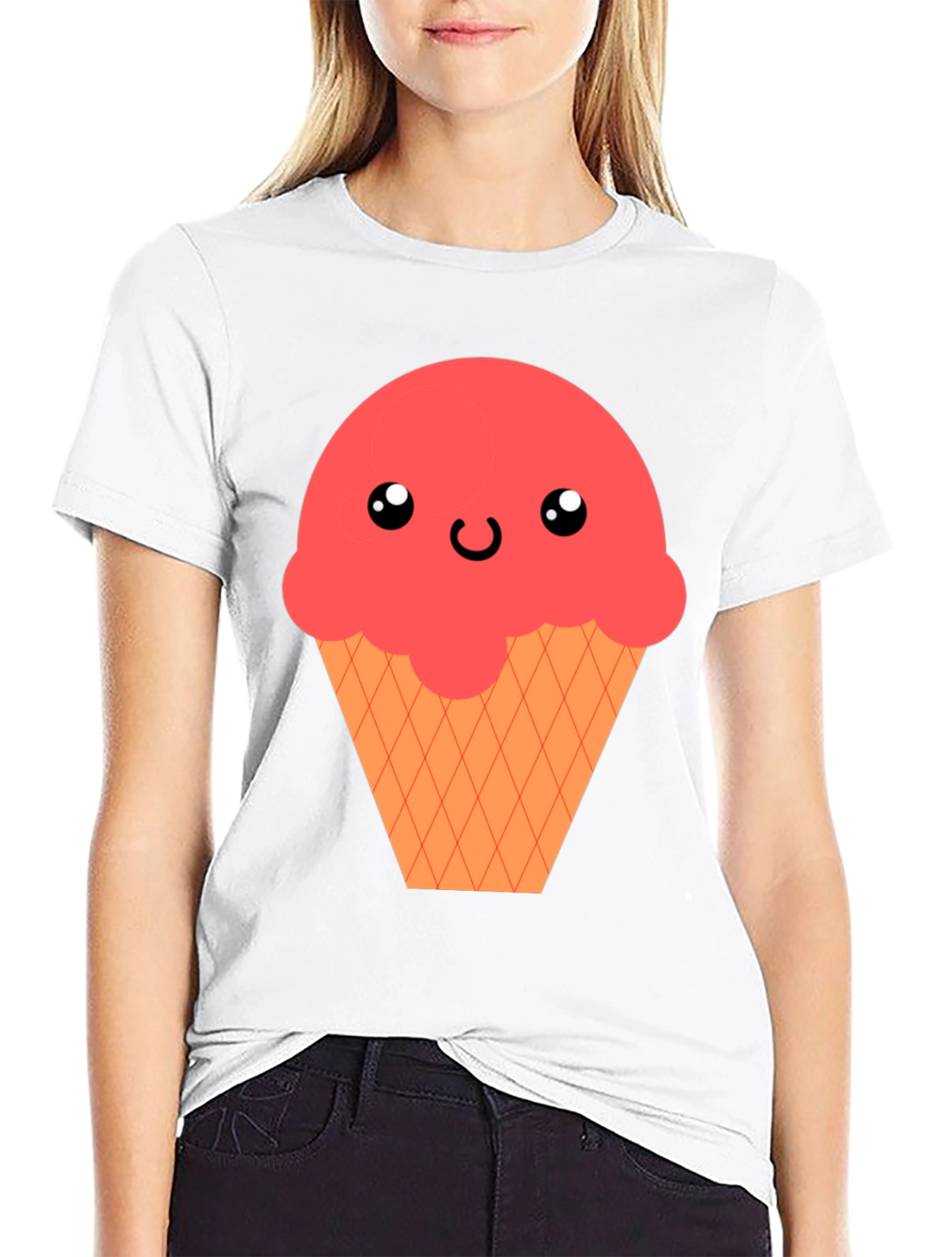 Kawaii Ice Cream Graphic T-Shirt - Black