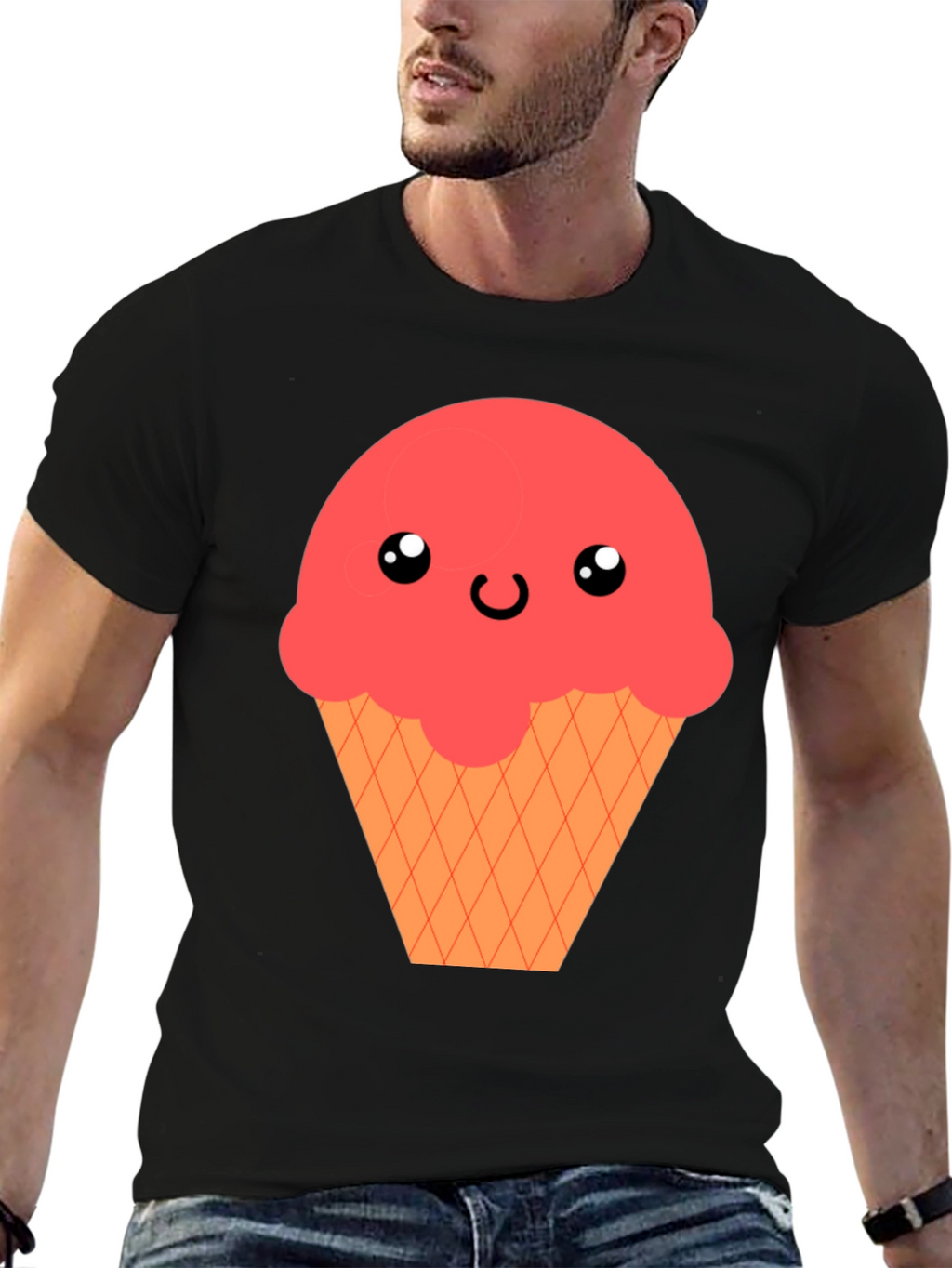 Kawaii Ice Cream Graphic T-Shirt - Black
