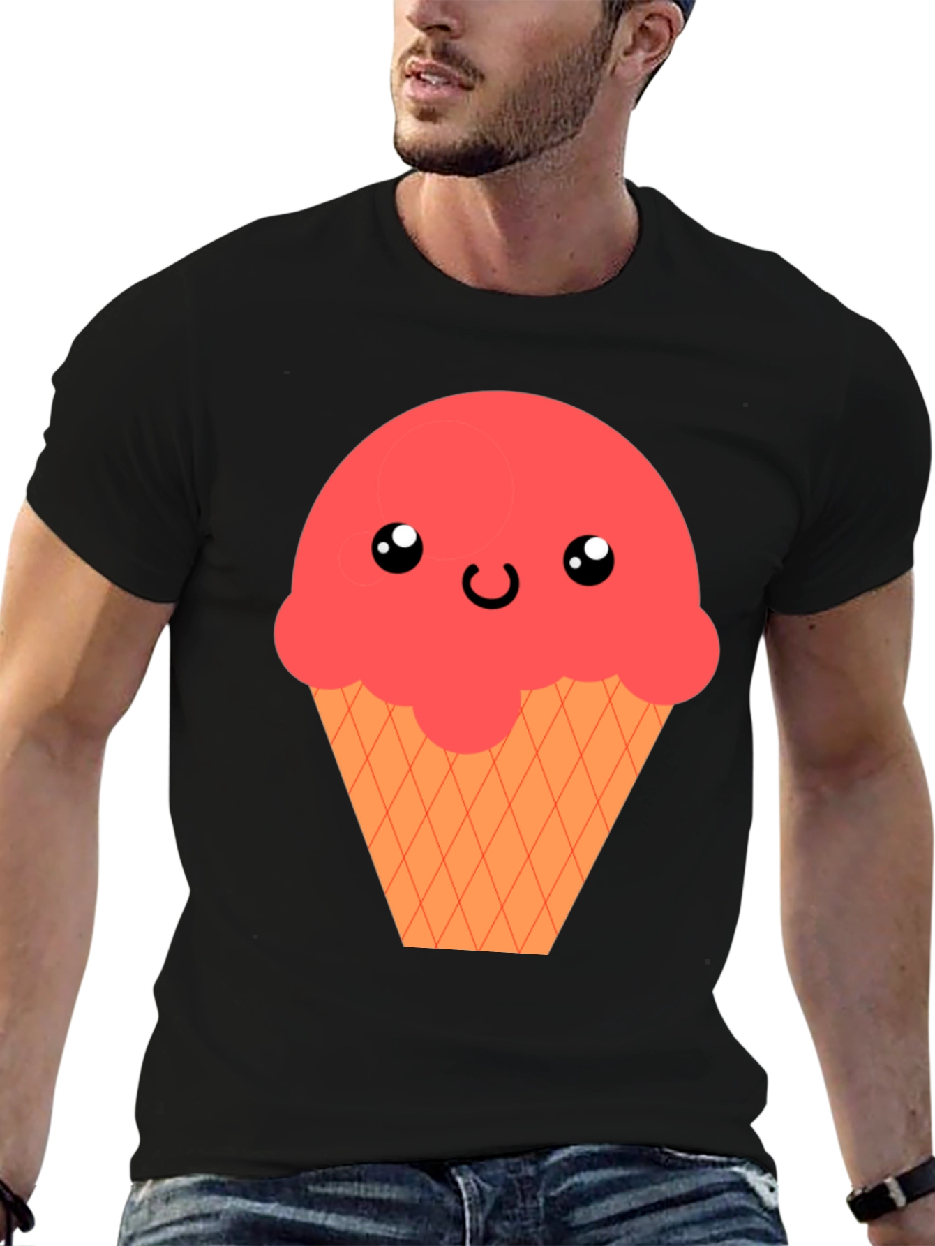 Kawaii Ice Cream Graphic T-Shirt - Black