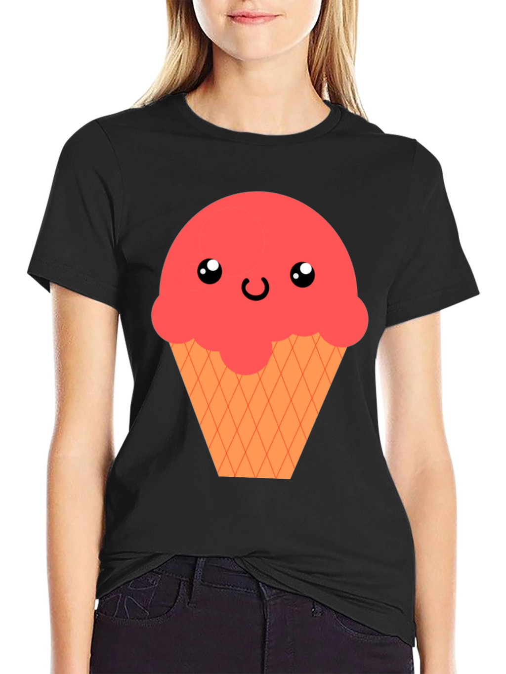 Kawaii Ice Cream Graphic T-Shirt - Black