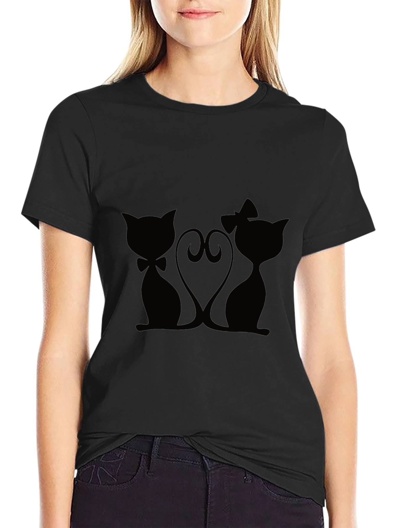 Cute Cats Love T-Shirt - Black