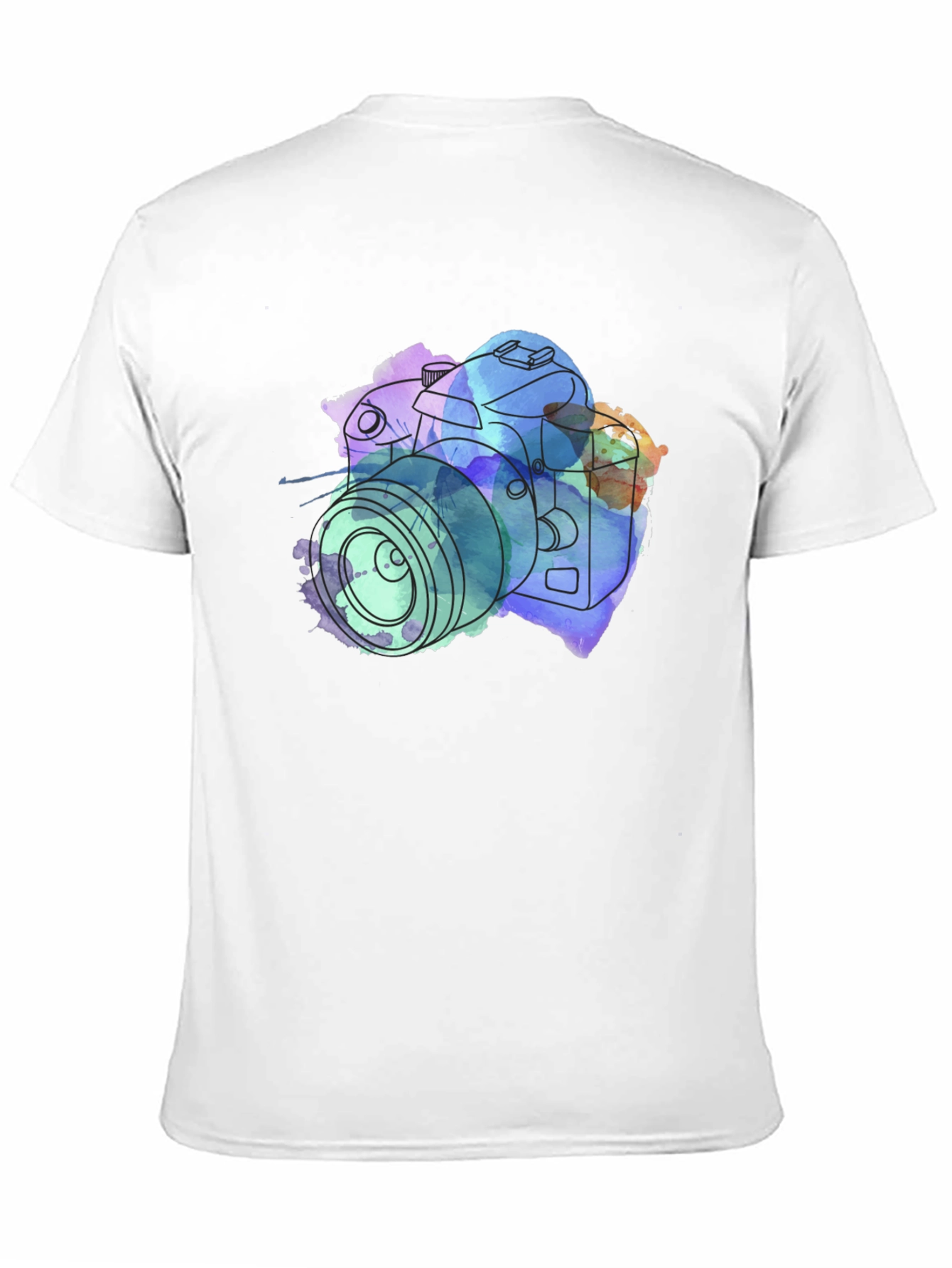 Camera Watercolor Print Black T-Shirt