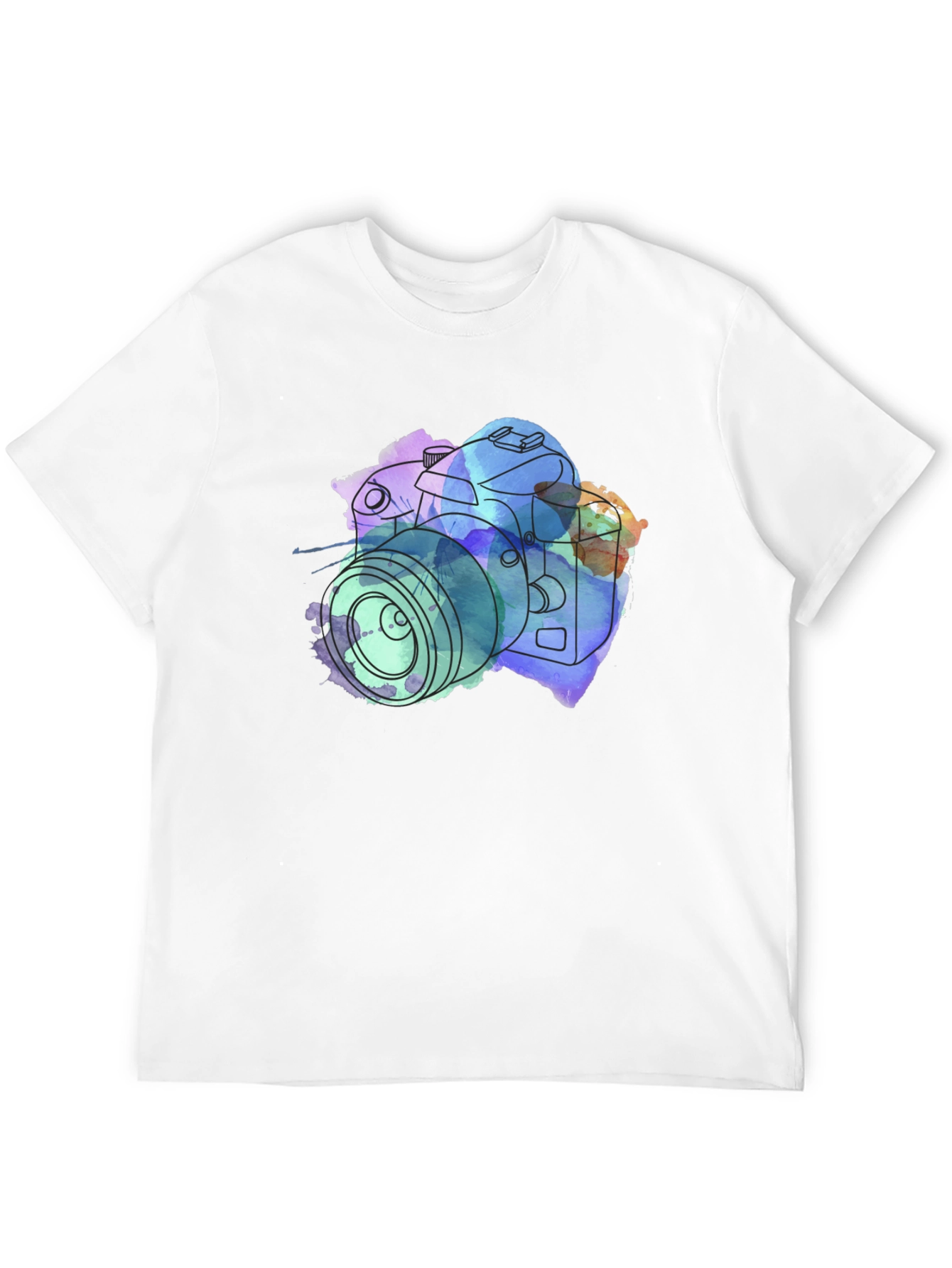 Camera Watercolor Print Black T-Shirt