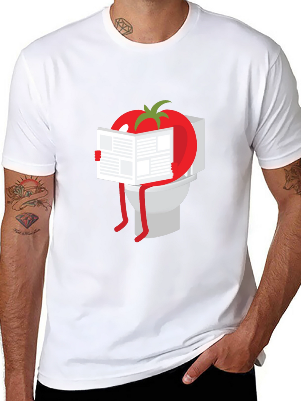 Tomato Reading Newspaper On Toilet Humor T-Shirt