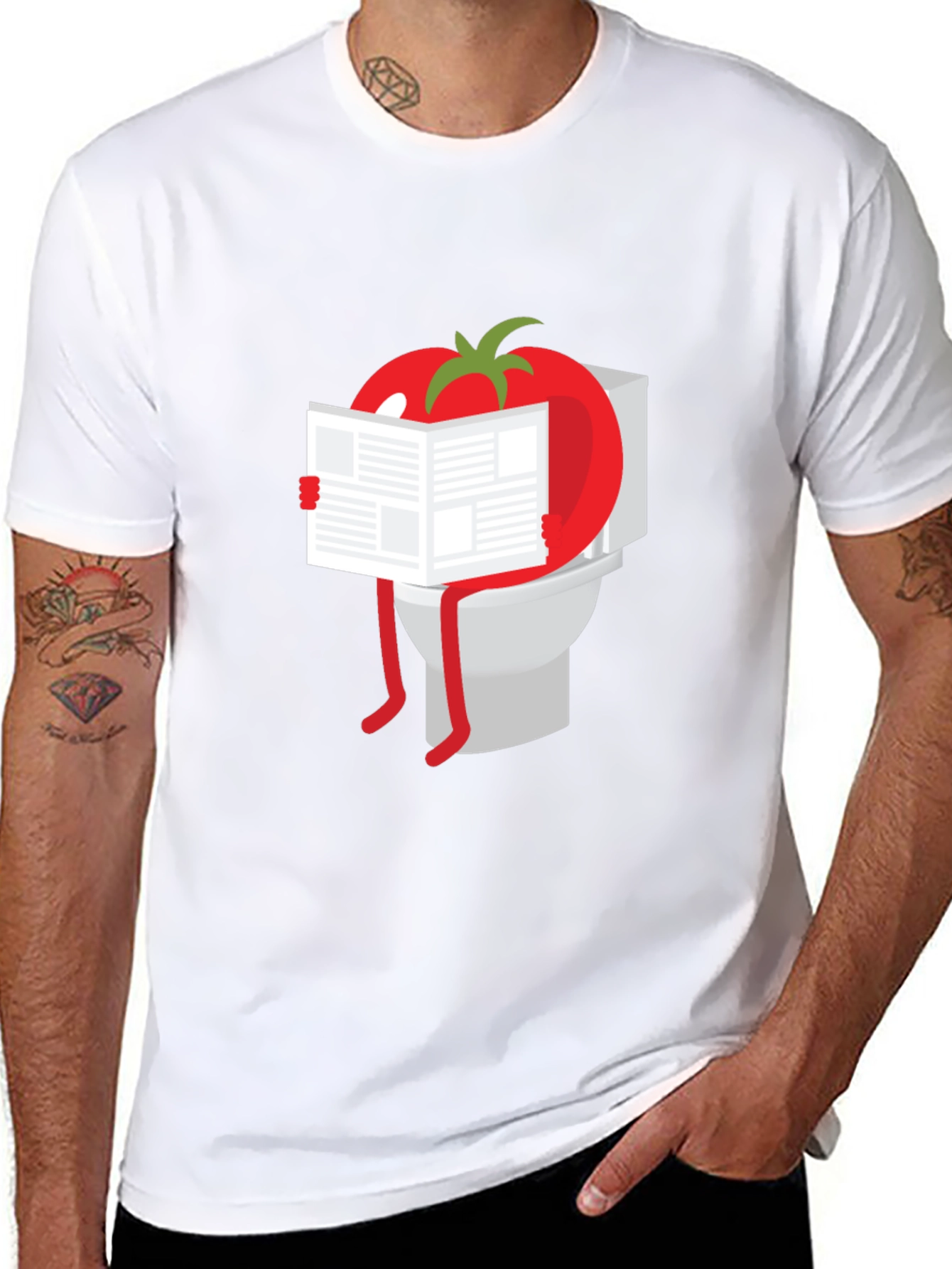 Tomato Reading Newspaper On Toilet Humor T-Shirt