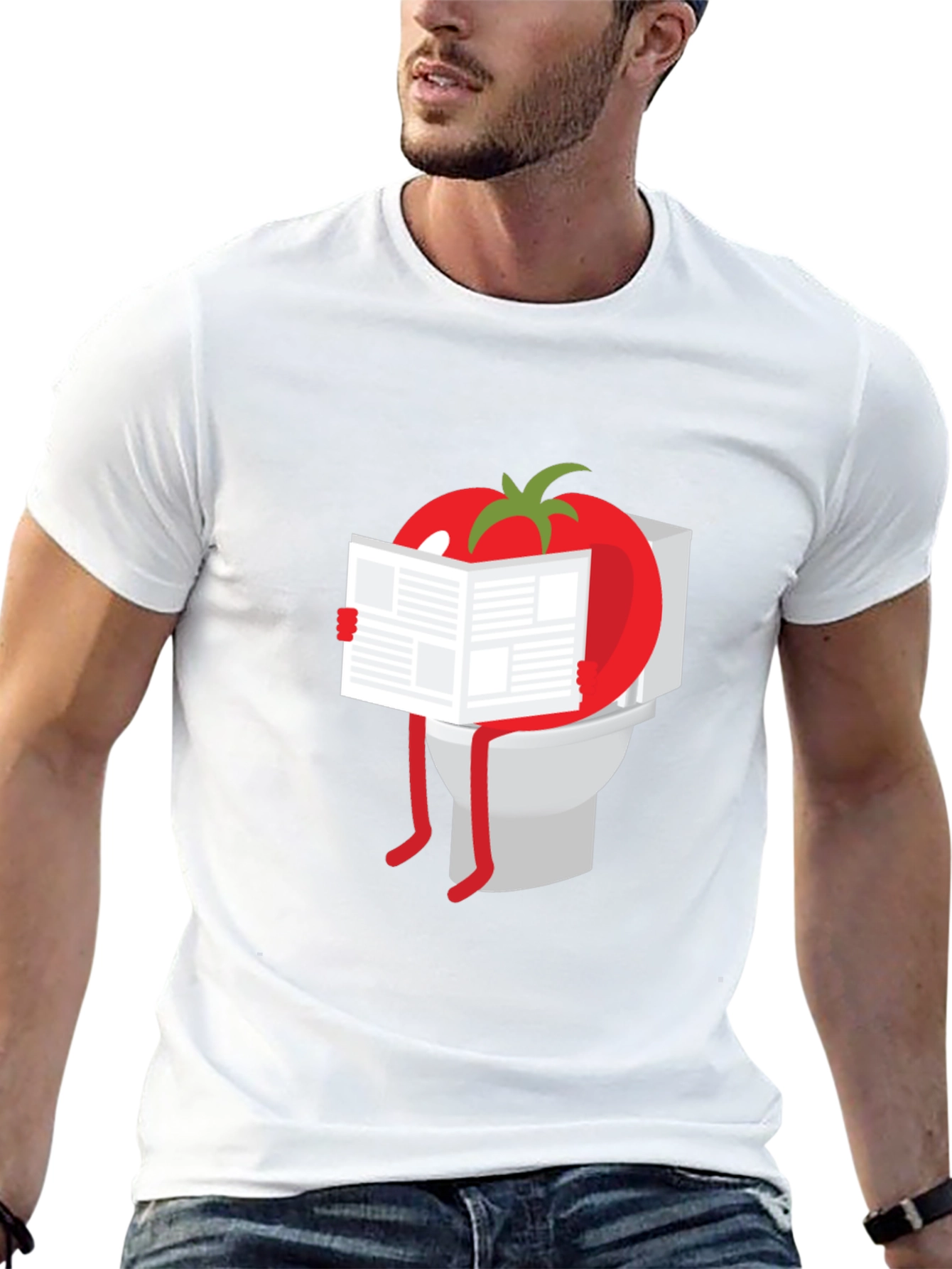 Tomato Reading Newspaper On Toilet Humor T-Shirt
