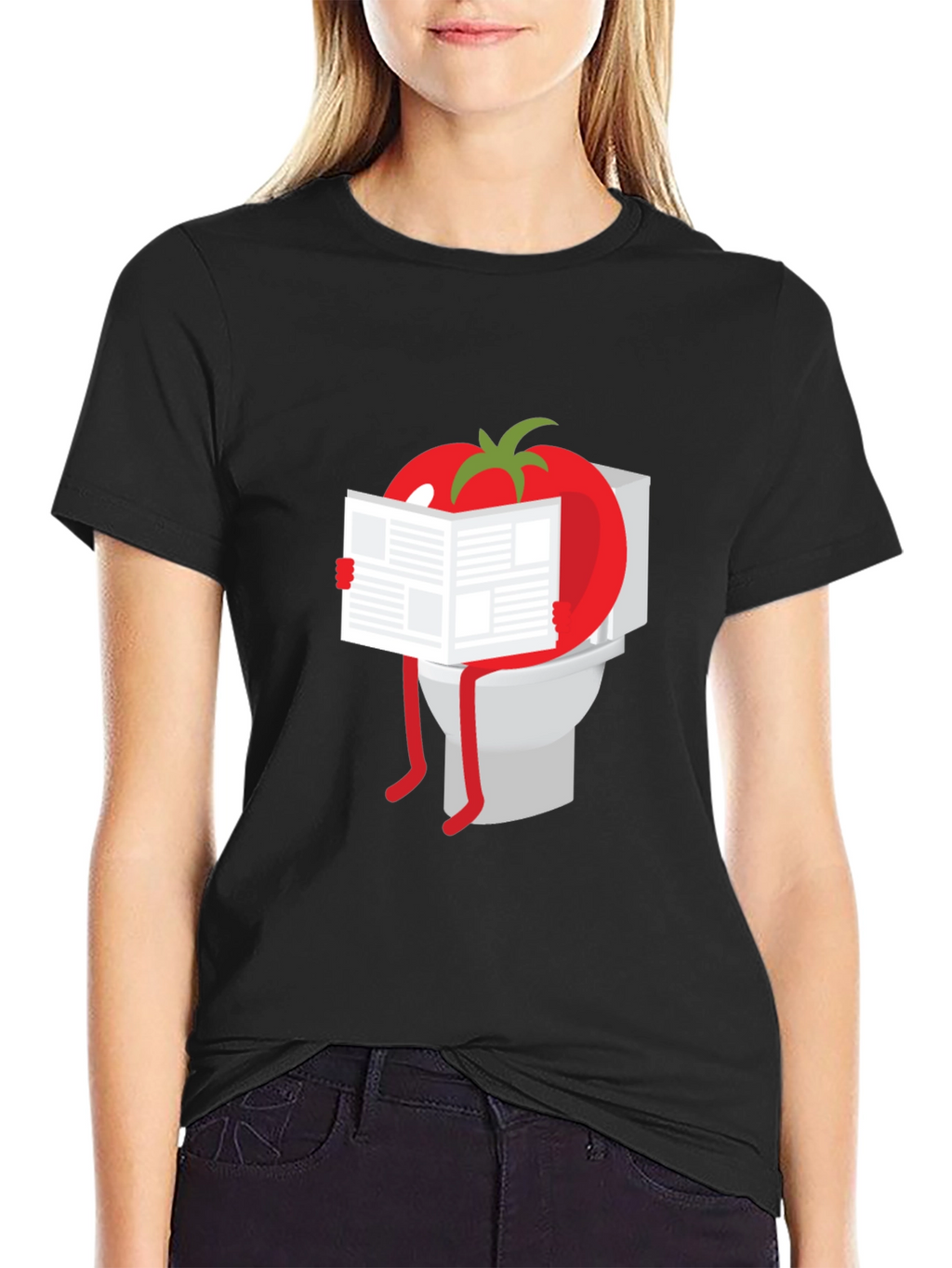 Tomato Reading Newspaper On Toilet Humor T-Shirt