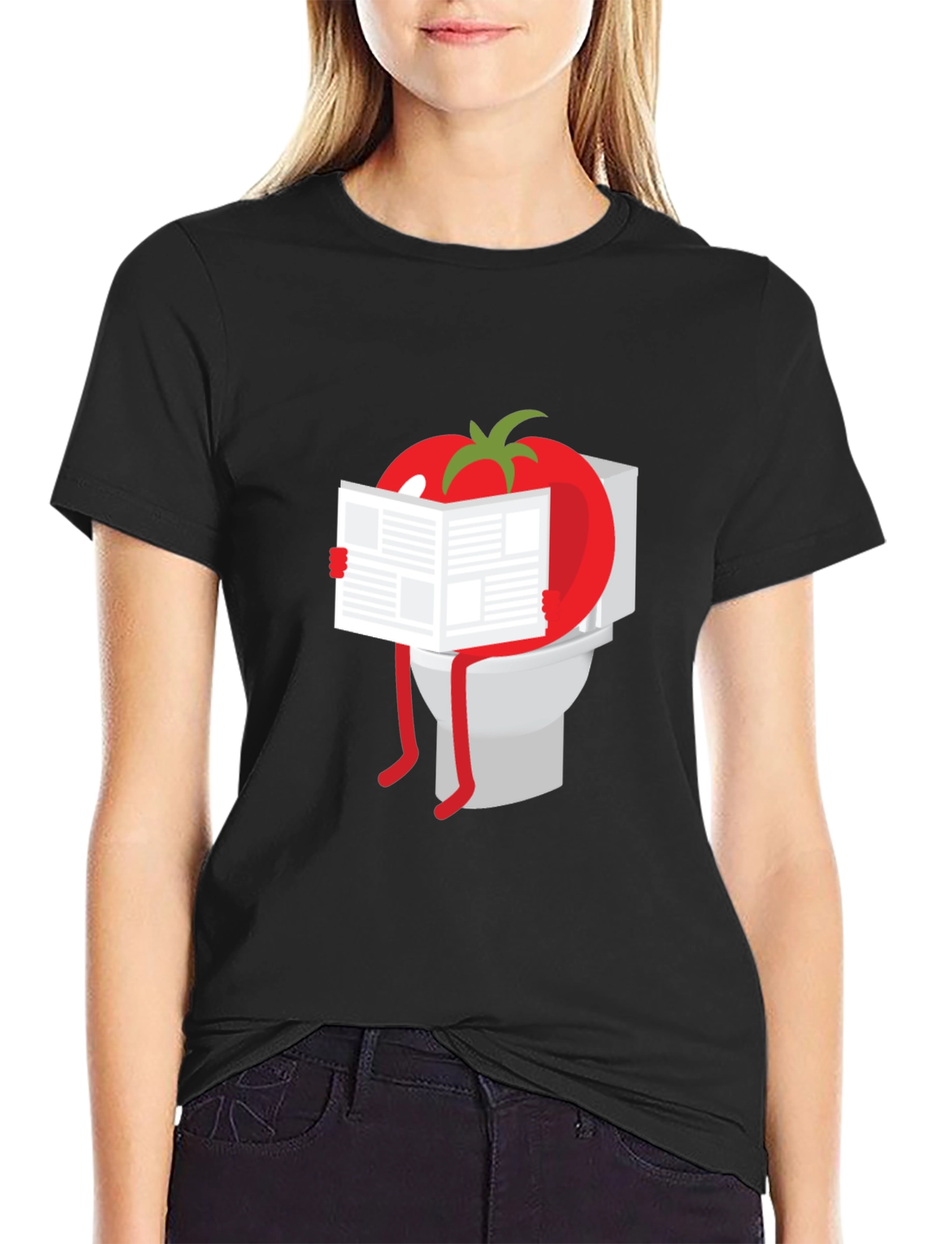 Tomato Reading Newspaper On Toilet Humor T-Shirt