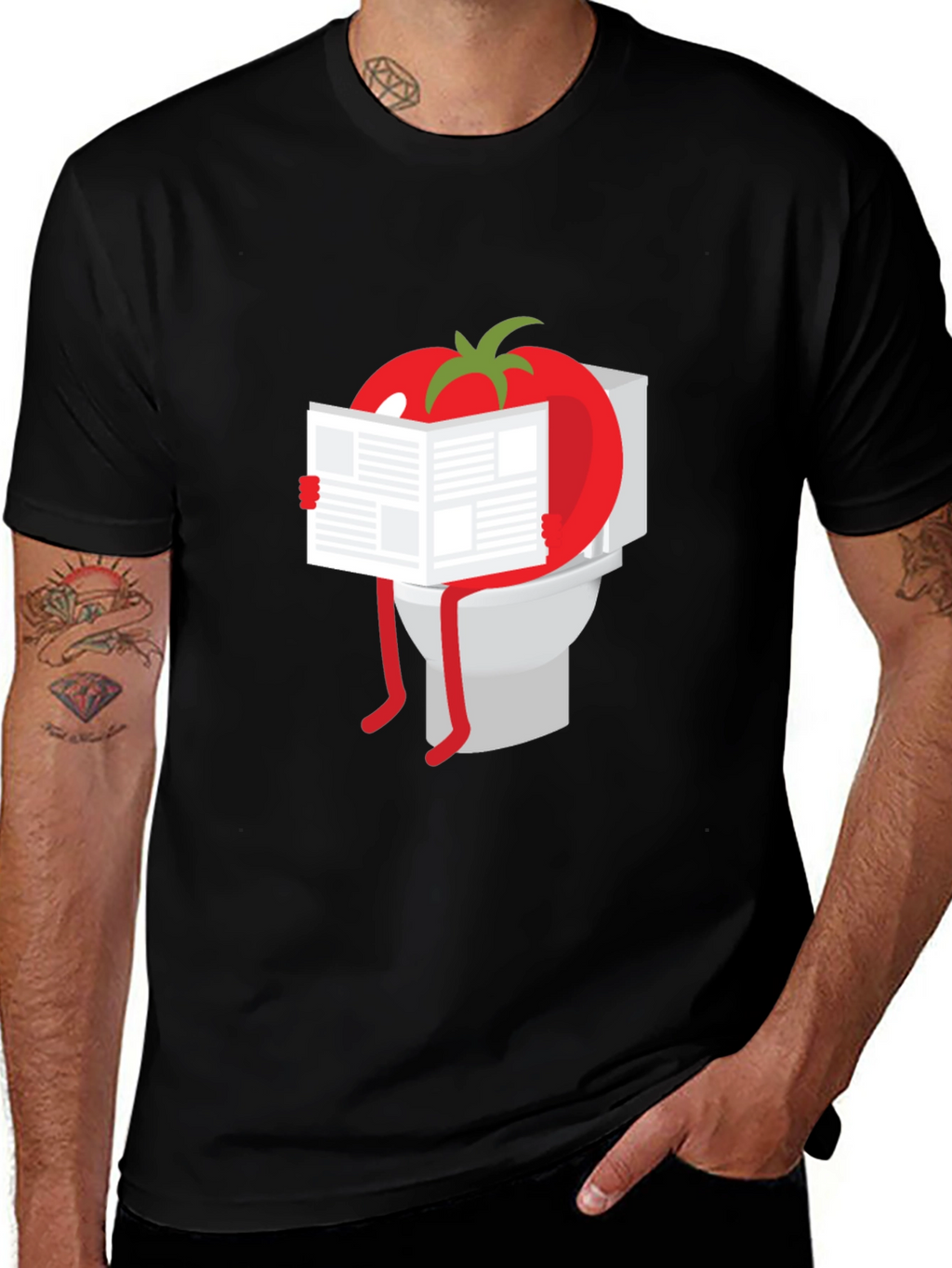 Tomato Reading Newspaper On Toilet Humor T-Shirt