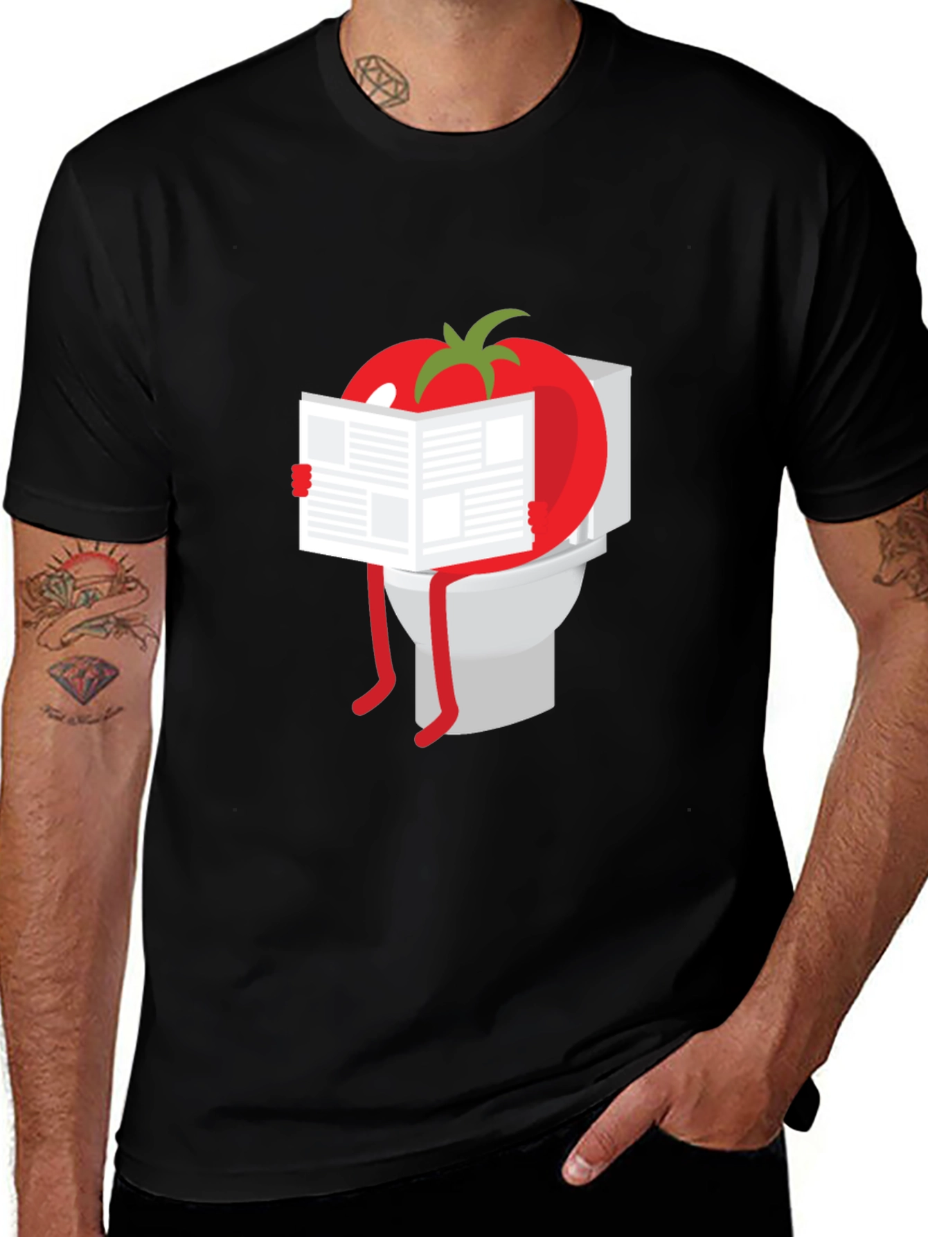 Tomato Reading Newspaper On Toilet Humor T-Shirt