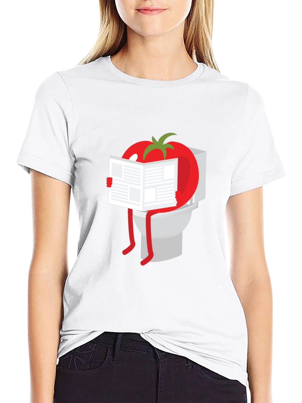 Tomato Reading Newspaper On Toilet Humor T-Shirt