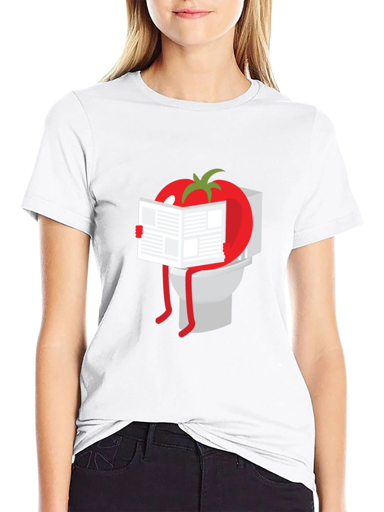 Tomato Reading Newspaper On Toilet Humor T-Shirt