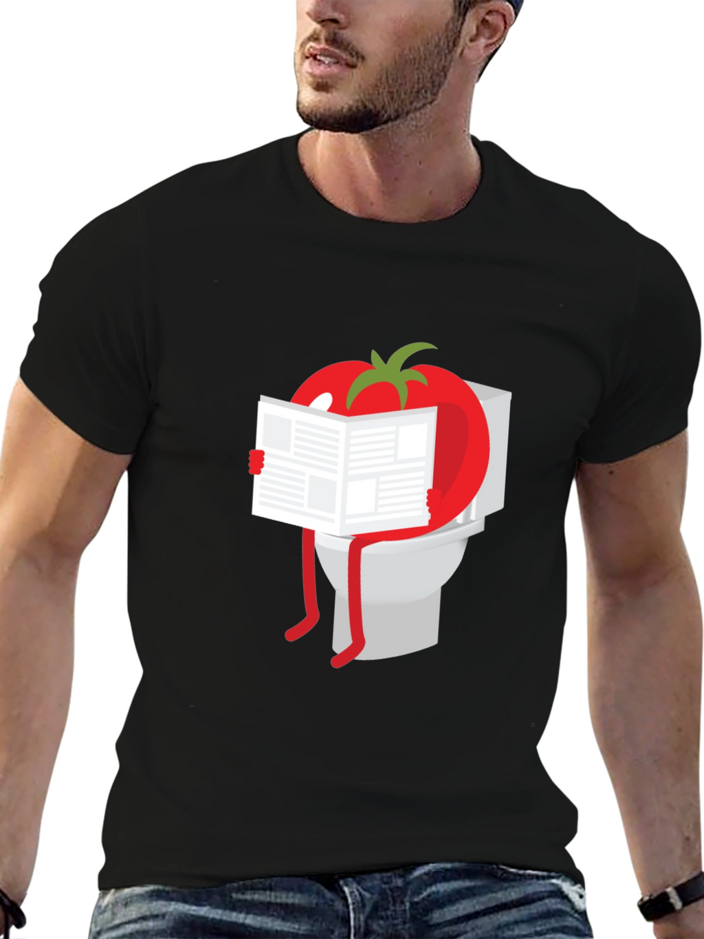 Tomato Reading Newspaper On Toilet Humor T-Shirt