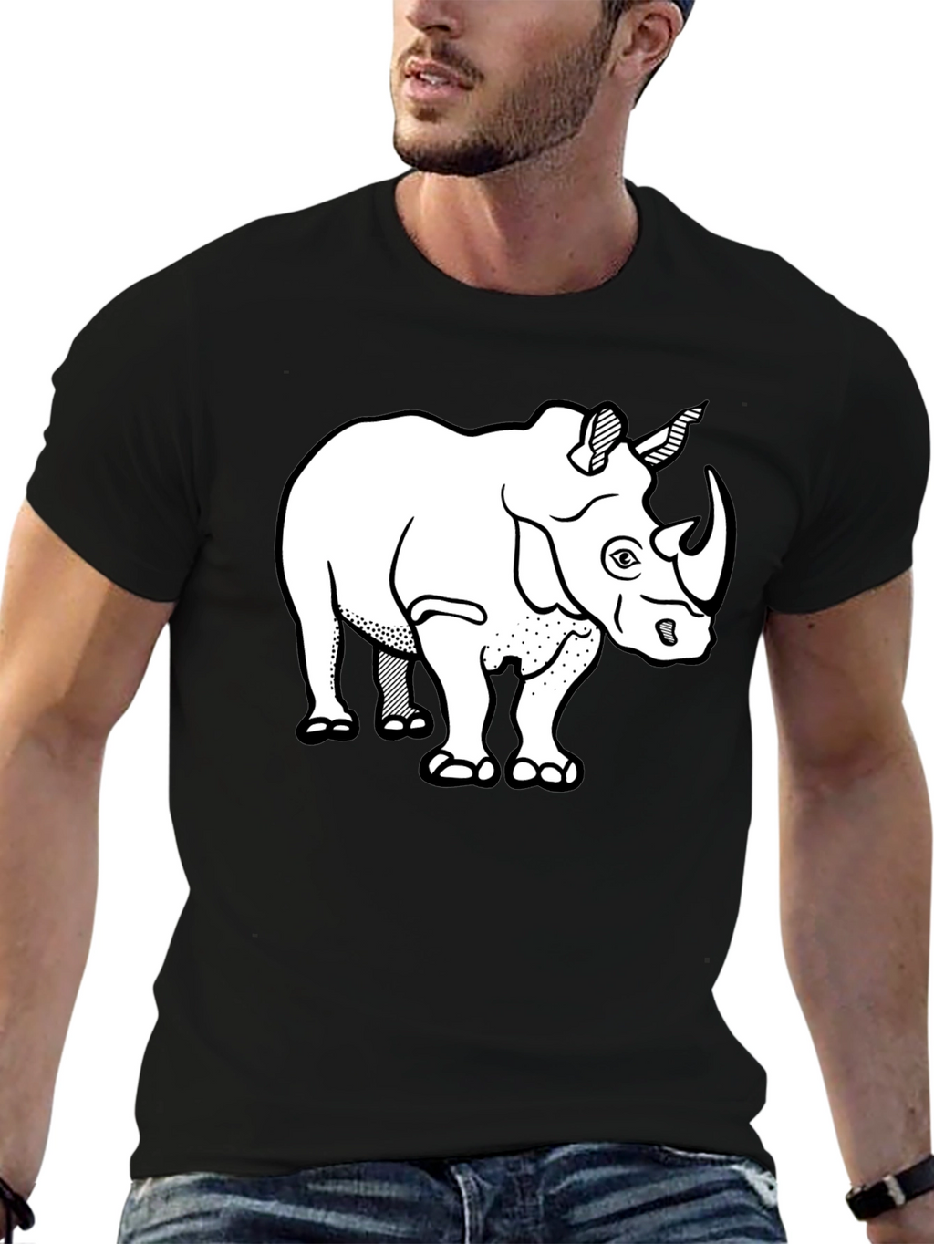 Rhino Graphic Tee - Black Cotton T-Shirt