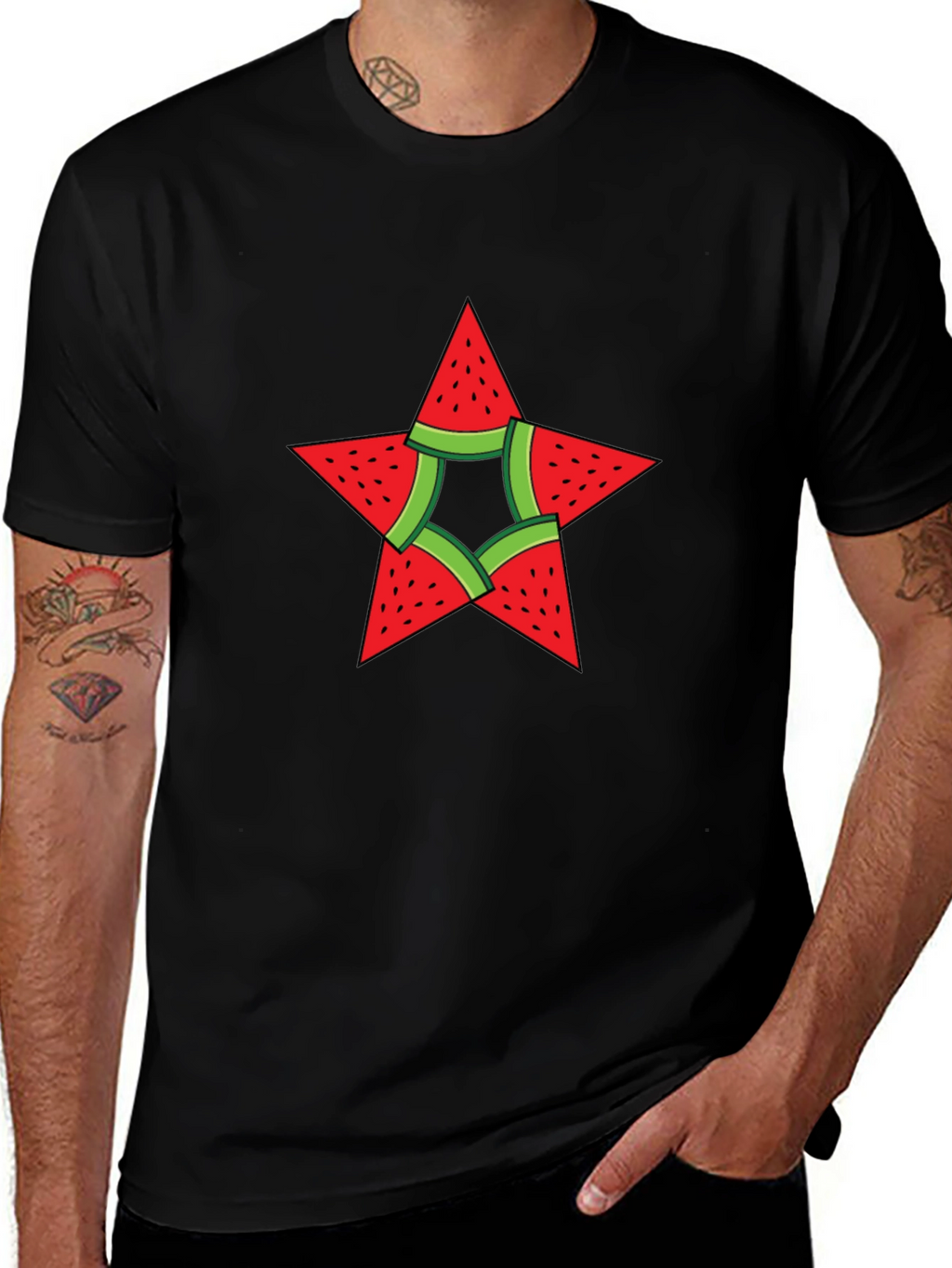 Watermelon Star Graphic Black T-Shirt