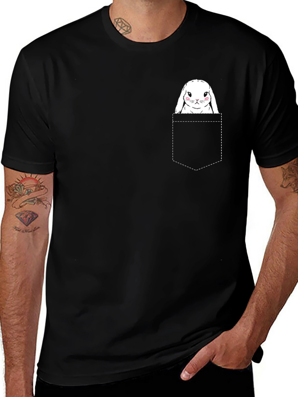 Bunny in Pocket Graphic Tee - Cute & Stylish