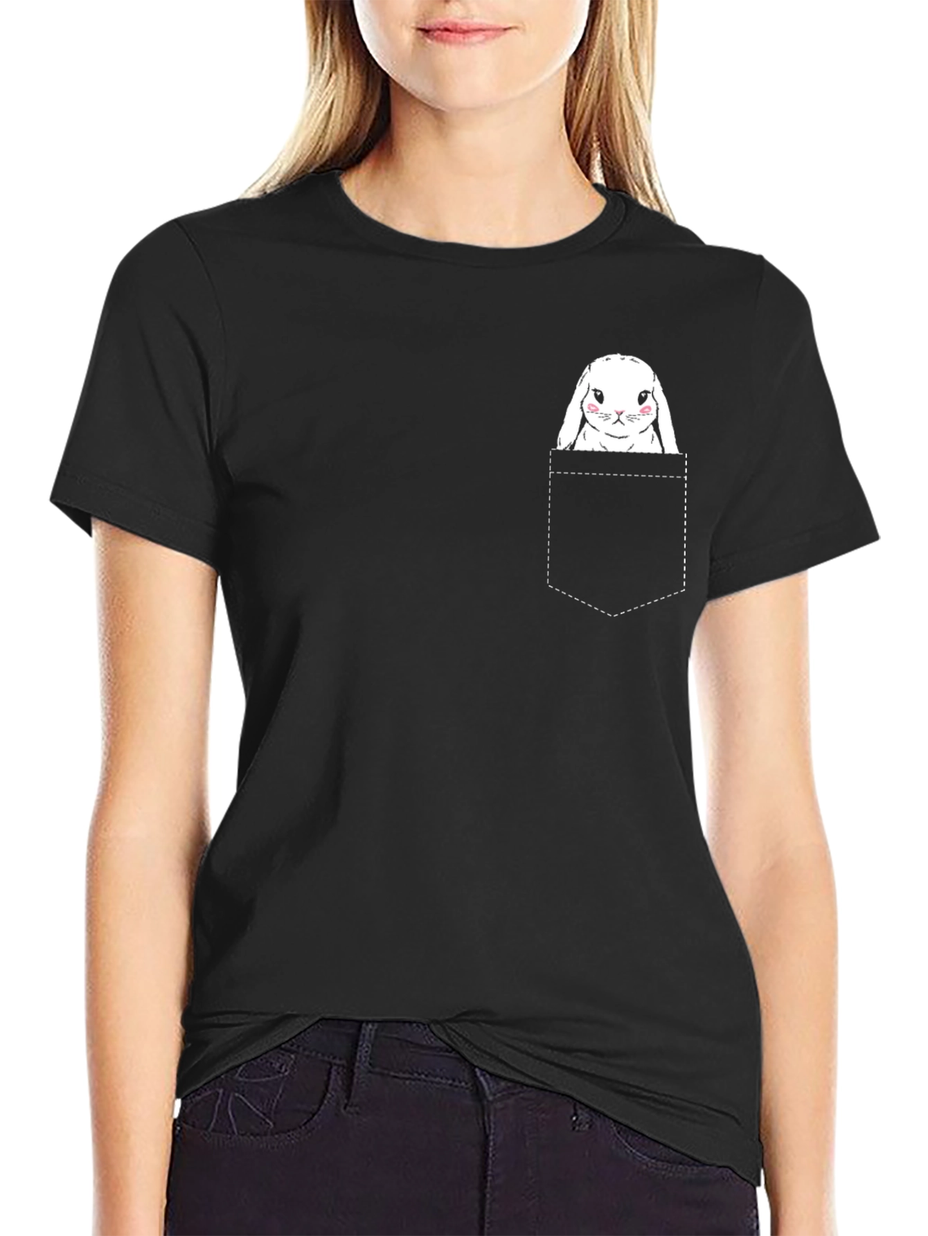 Bunny in Pocket Graphic Tee - Cute & Stylish