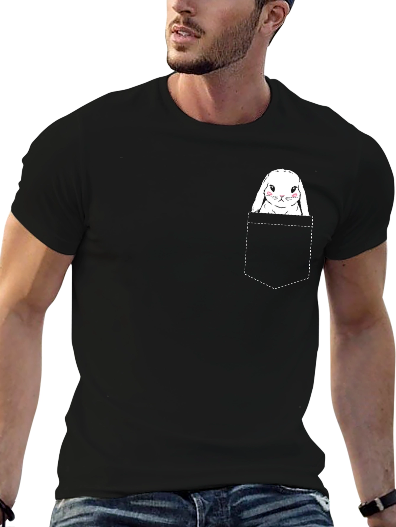 Bunny in Pocket Graphic Tee - Cute & Stylish