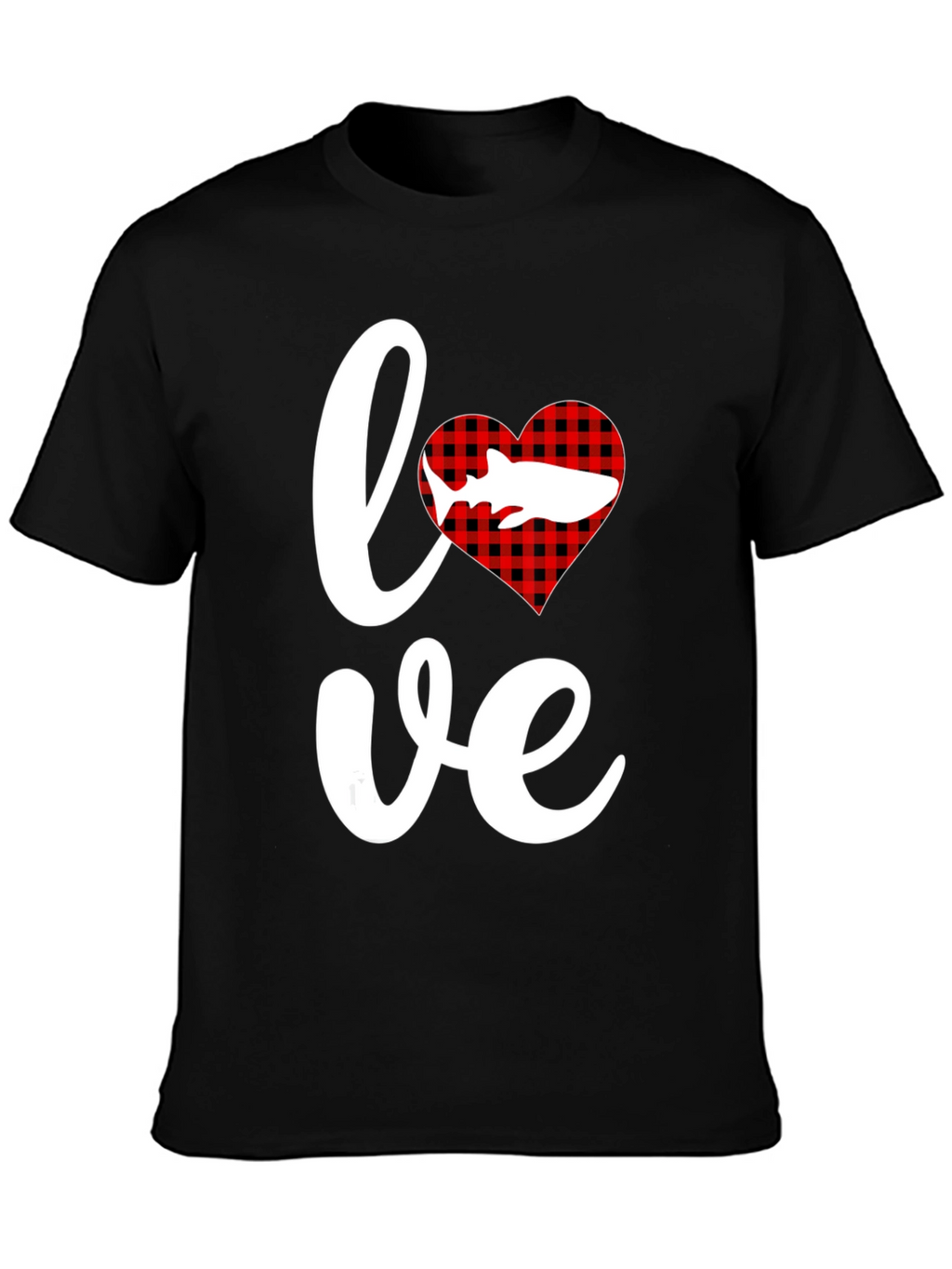 Love Shark T-Shirt - Red Buffalo Plaid Heart