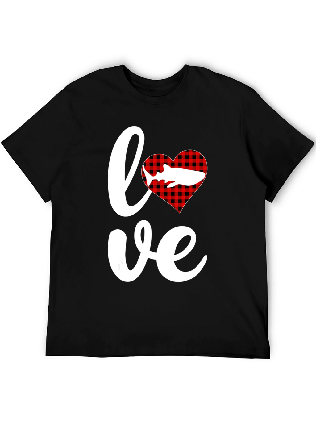 Love Shark T-Shirt - Red Buffalo Plaid Heart