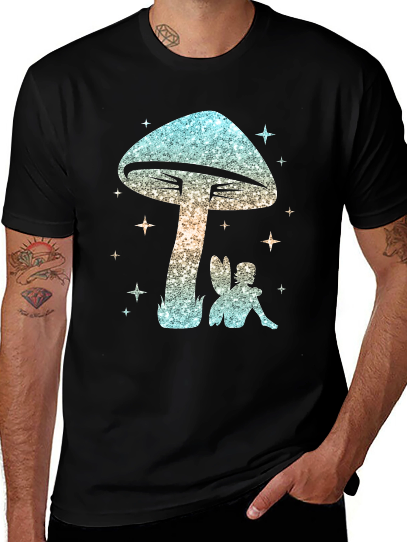 Magical Mushroom & Fairy Black T-Shirt