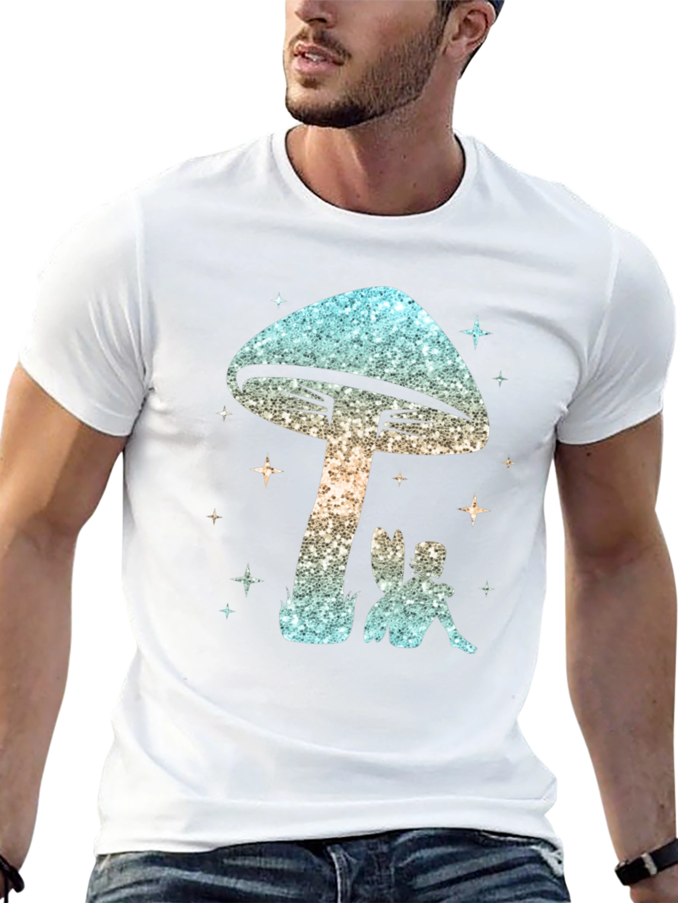 Magical Mushroom & Fairy Black T-Shirt