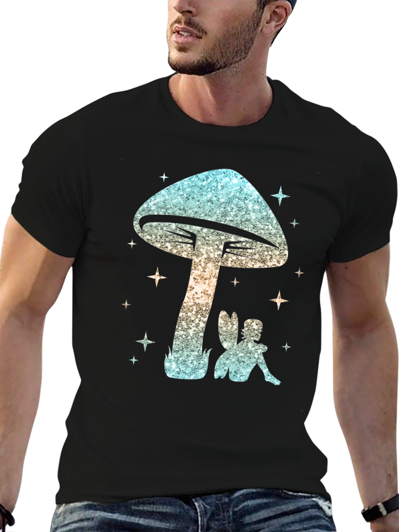 Magical Mushroom & Fairy Black T-Shirt