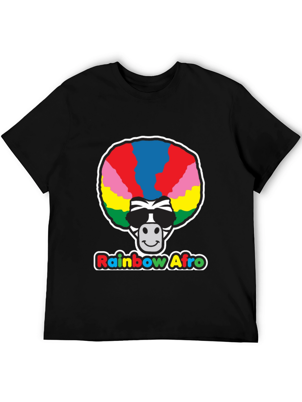 Rainbow Afro Zebra Graphic Tee - Black Cotton T-Shirt