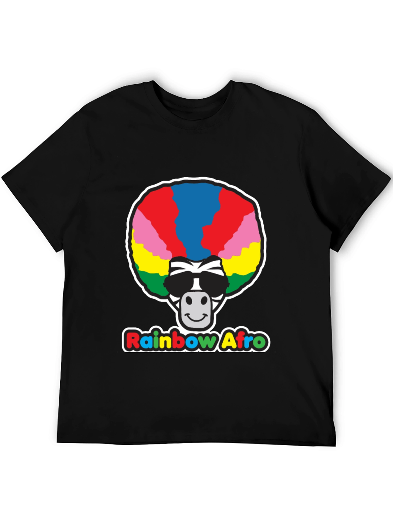Rainbow Afro Zebra Graphic Tee - Black Cotton T-Shirt