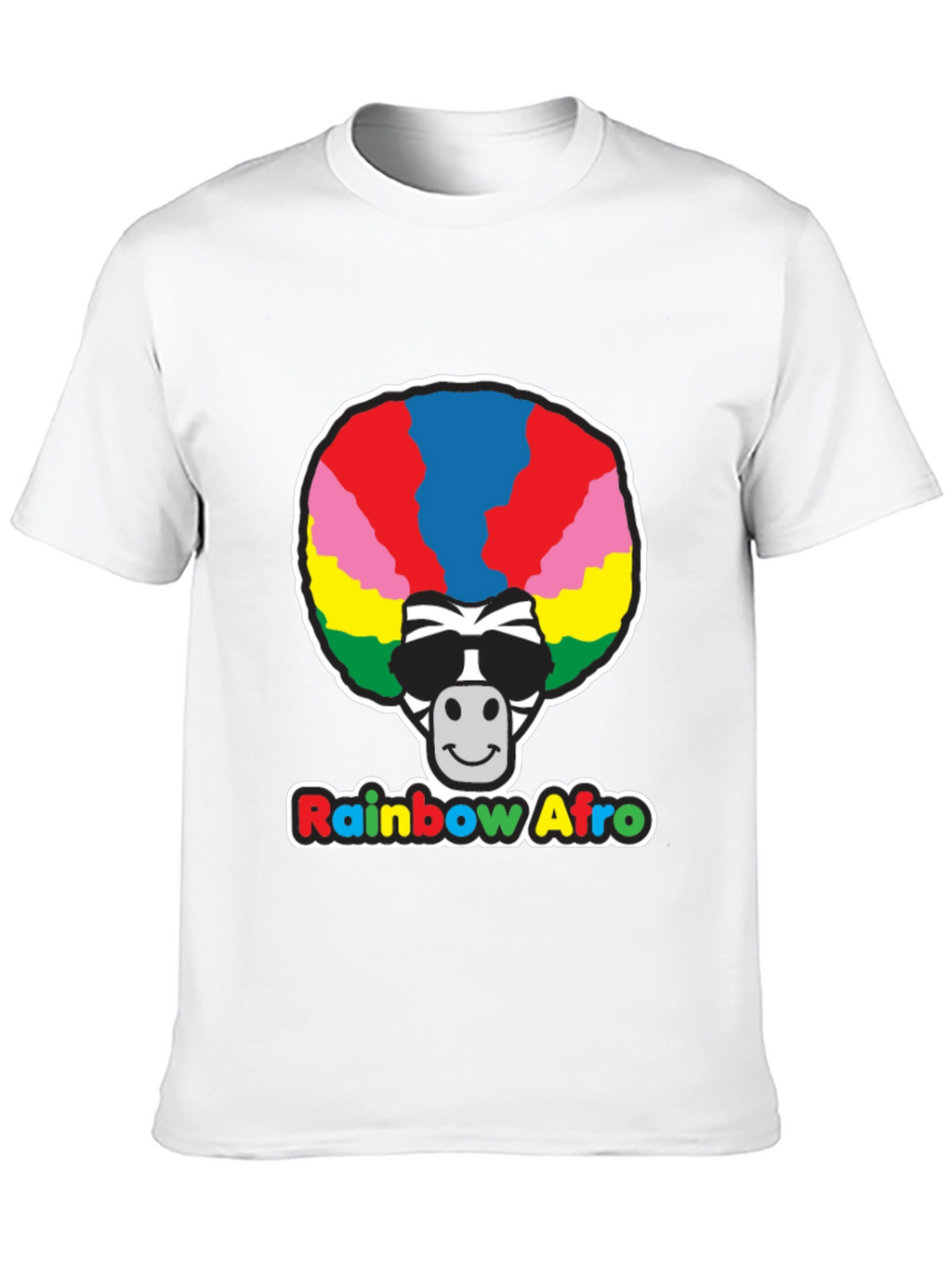 Rainbow Afro Zebra Graphic Tee - Black Cotton T-Shirt