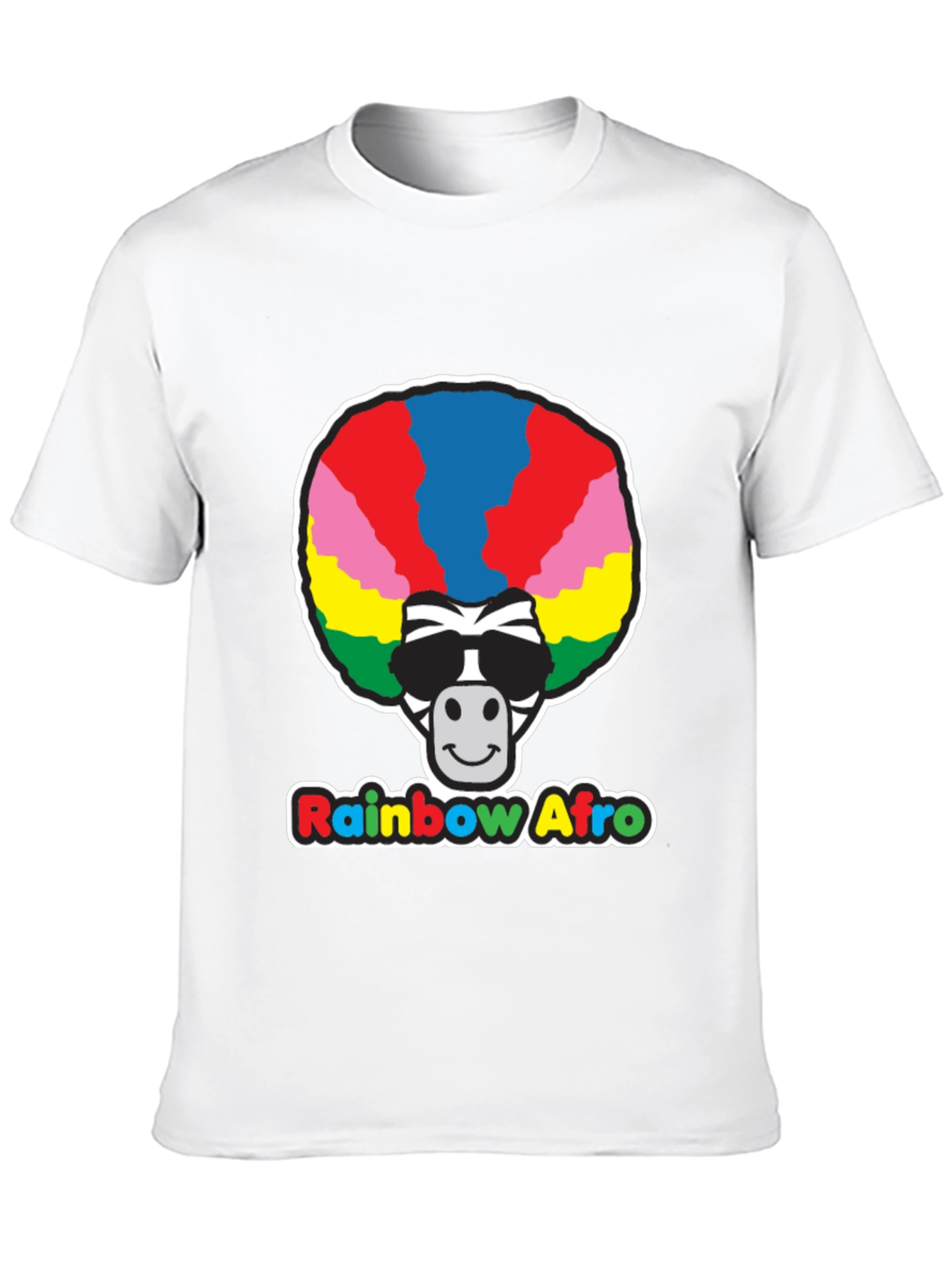 Rainbow Afro Zebra Graphic Tee - Black Cotton T-Shirt