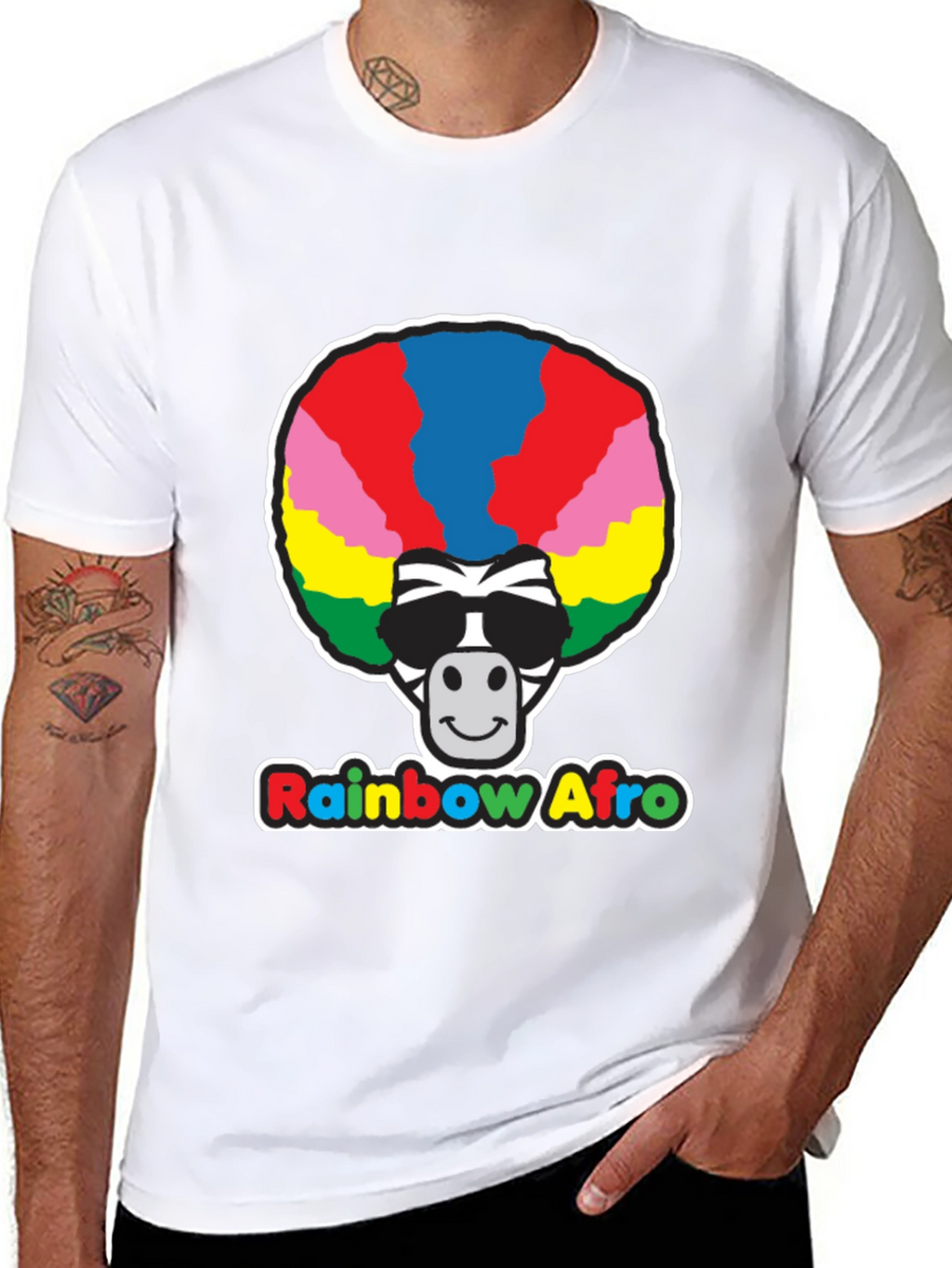 Rainbow Afro Zebra Graphic Tee - Black Cotton T-Shirt