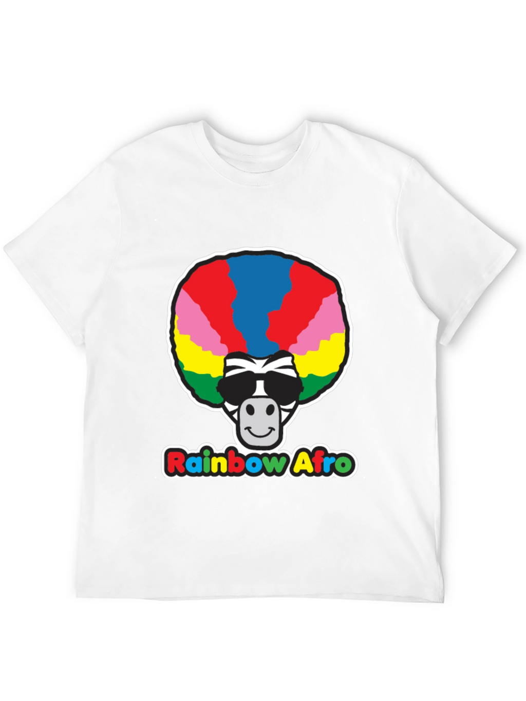 Rainbow Afro Zebra Graphic Tee - Black Cotton T-Shirt