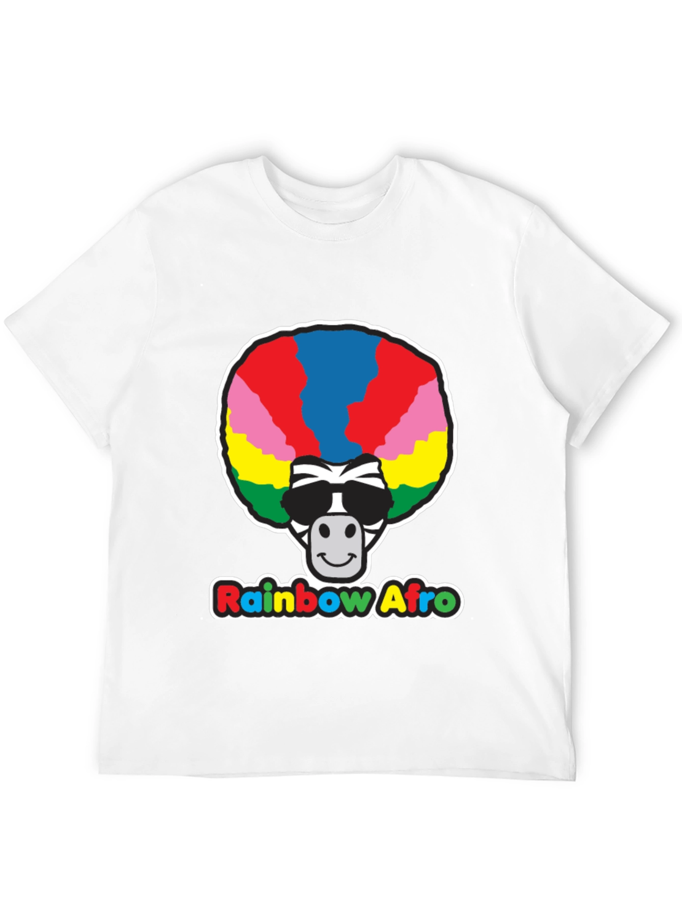 Rainbow Afro Zebra Graphic Tee - Black Cotton T-Shirt