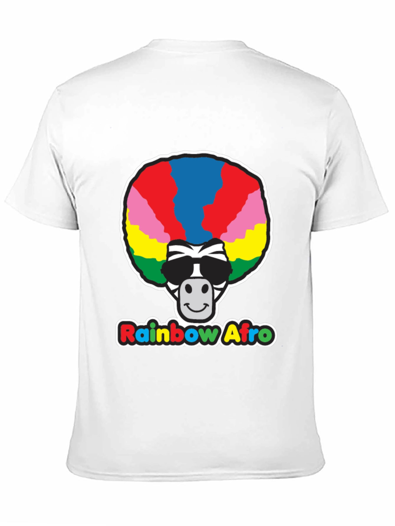 Rainbow Afro Zebra Graphic Tee - Black Cotton T-Shirt