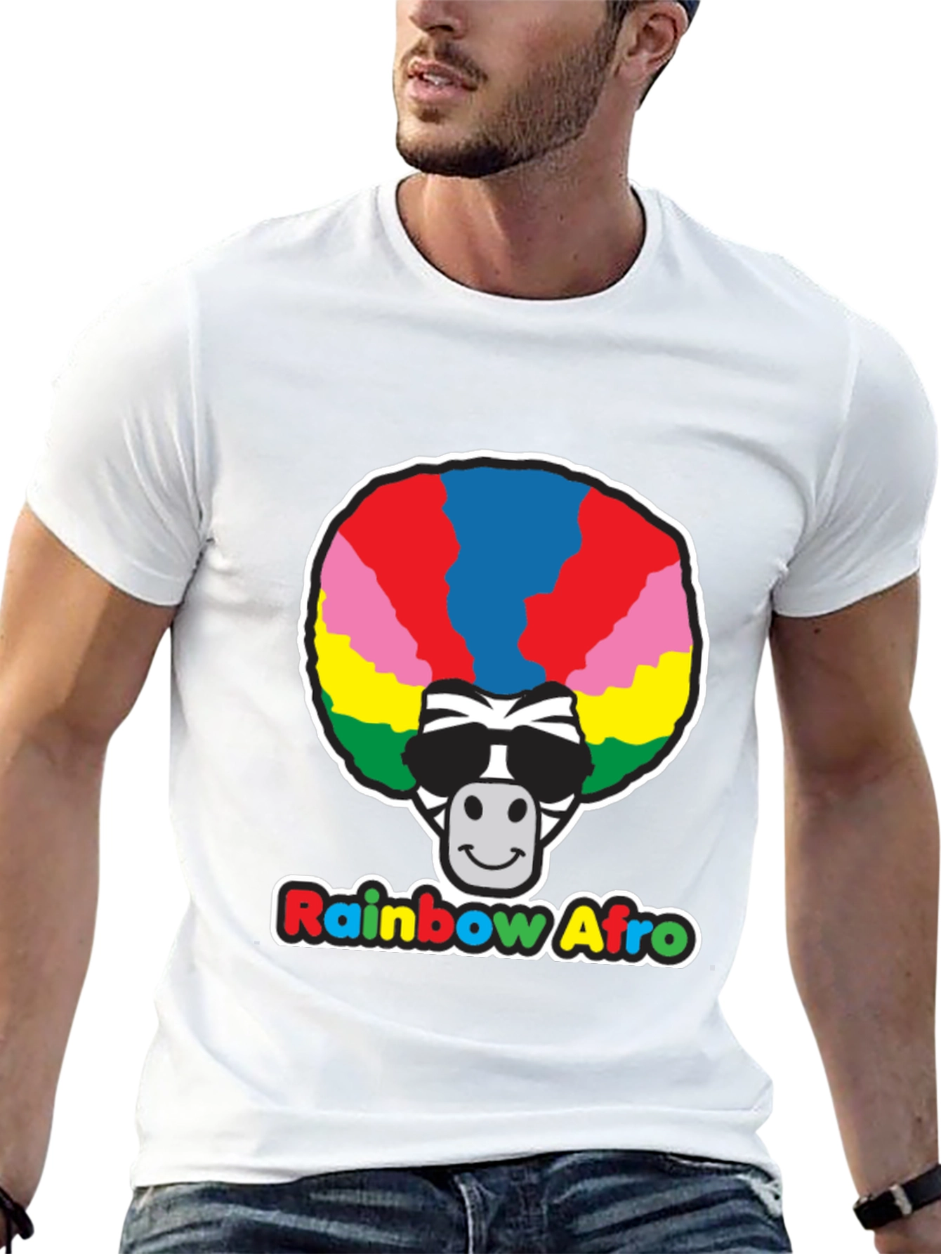 Rainbow Afro Zebra Graphic Tee - Black Cotton T-Shirt