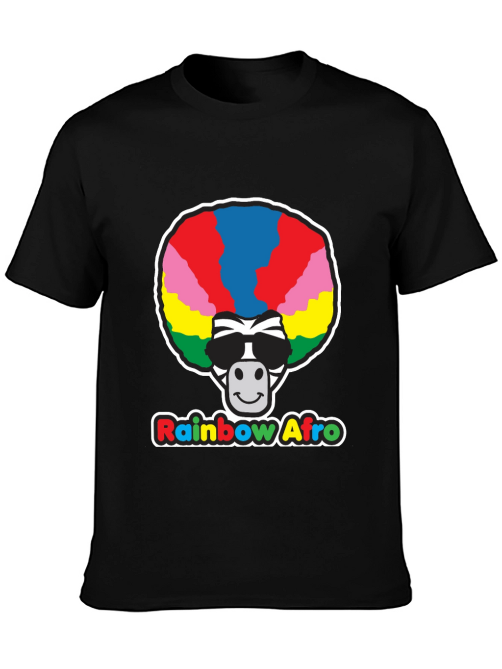Rainbow Afro Zebra Graphic Tee - Black Cotton T-Shirt